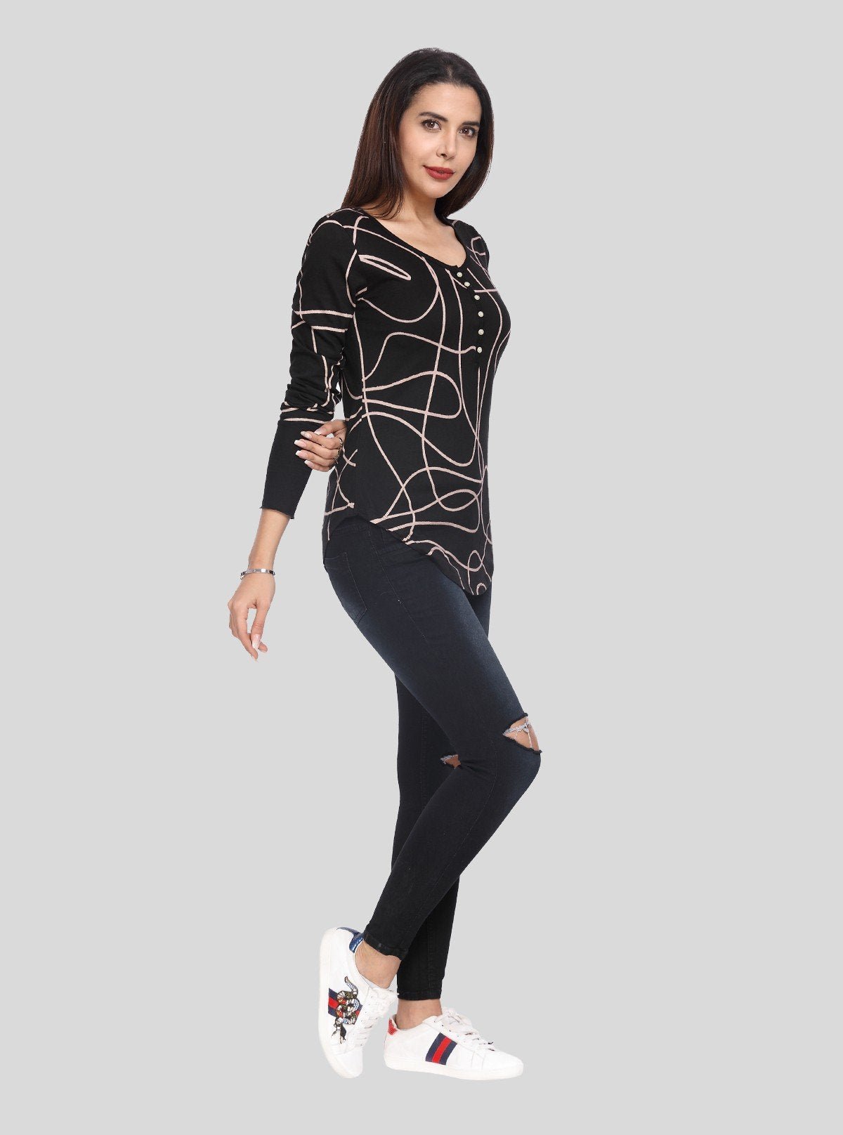 Women's Black Abstract Line Printed Top – Modern Style by Boer & Fitch - Boer and Fitch