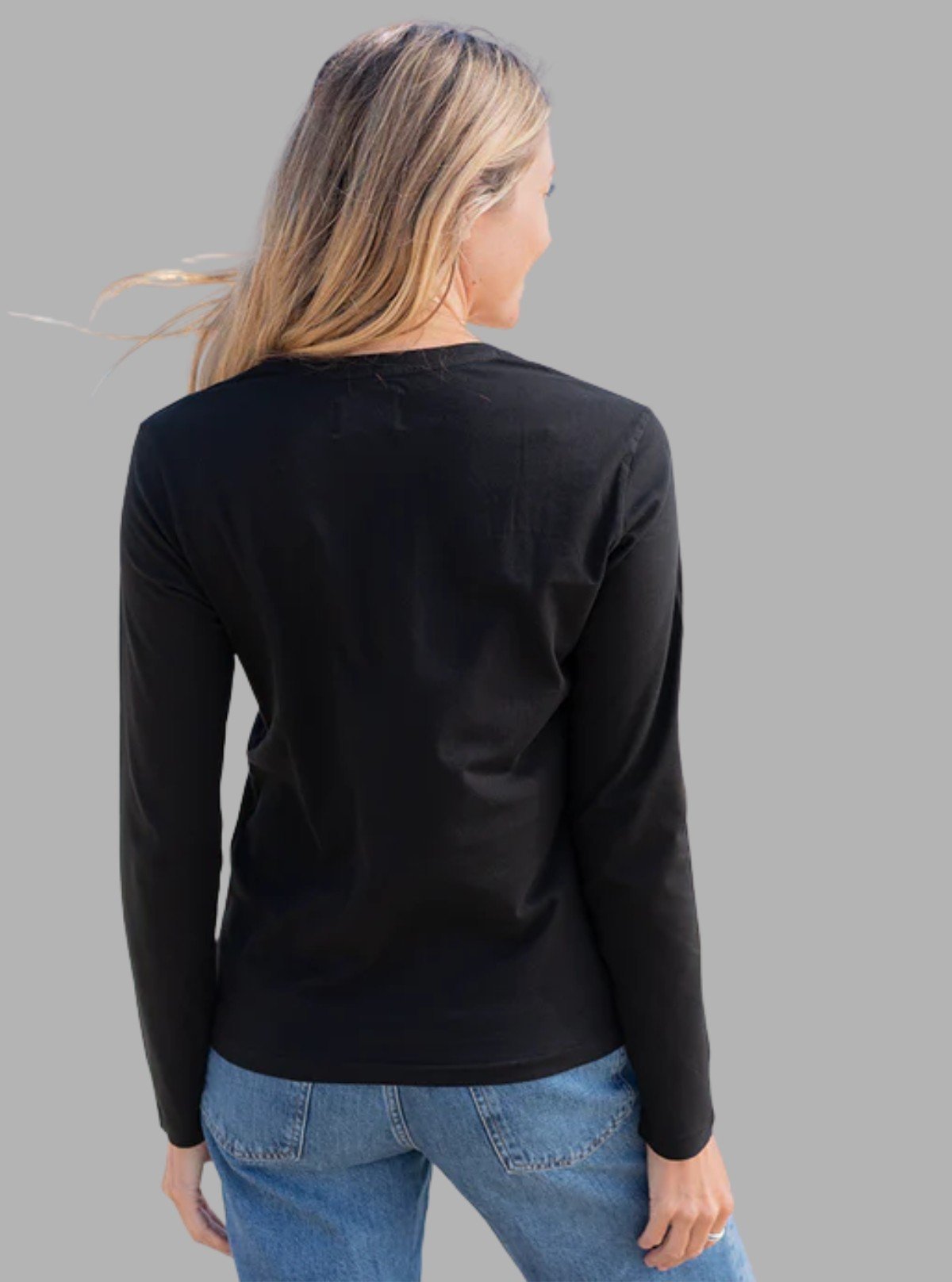 Women's Black Crew Neck Graphic Print Cotton Jersey Long Sleeve T-Shirt by Boer and Fitch - Boer and Fitch