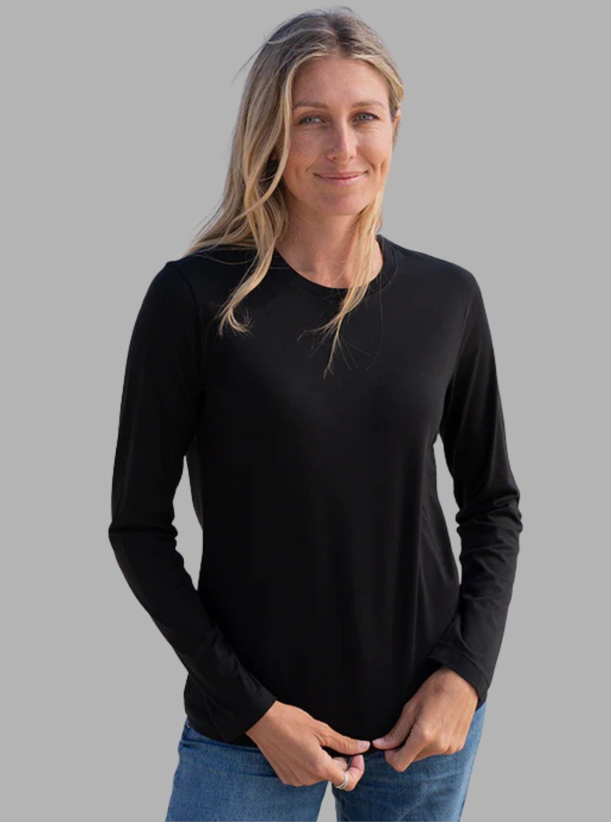 Women's Black Crew Neck Long Sleeve Cotton Jersey T-Shirt by Boer and Fitch - Boer and Fitch