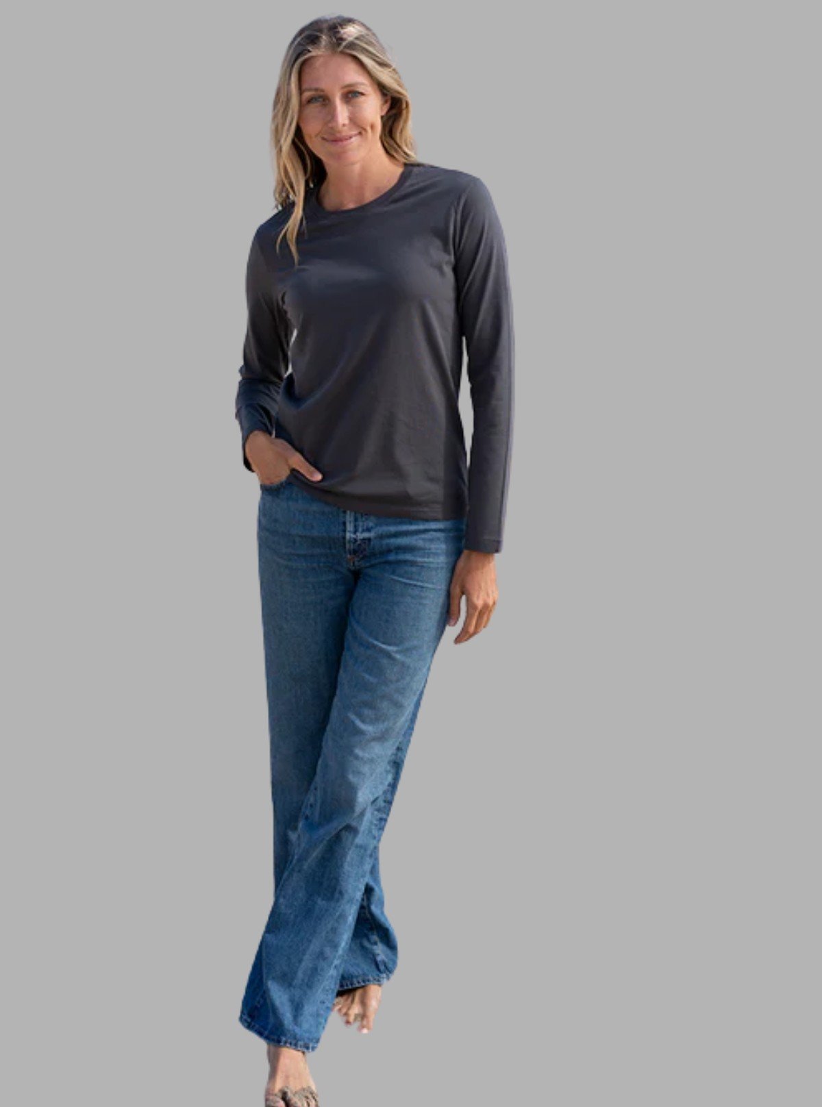 Women's Black Crew Neck Long Sleeve Cotton Jersey T-Shirt by Boer and Fitch - Boer and Fitch
