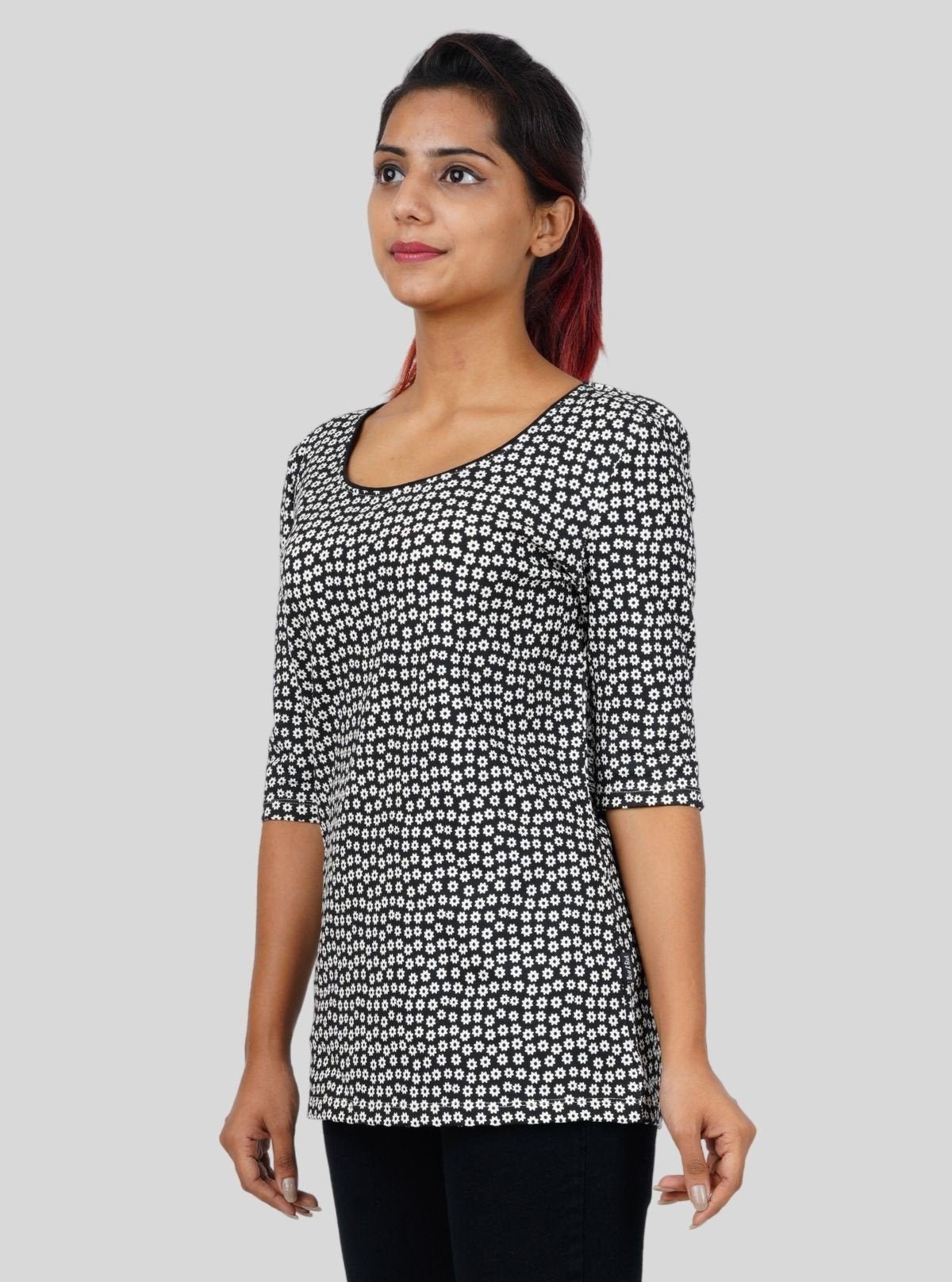 Women's Black Fine Printed Top – Subtle Elegance Meets Everyday Style - Boer and Fitch