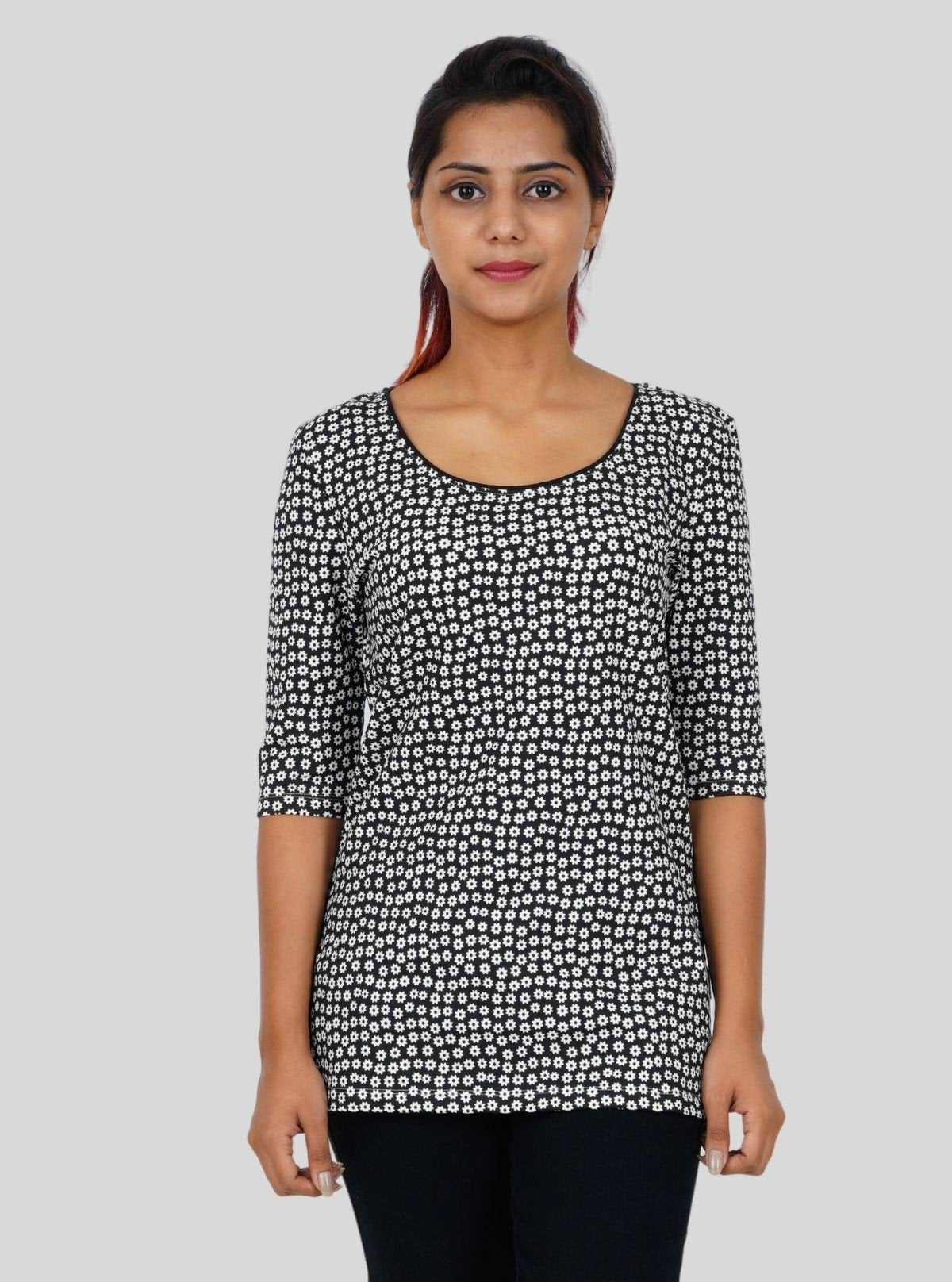 Women's Black Fine Printed Top – Subtle Elegance Meets Everyday Style - Boer and Fitch