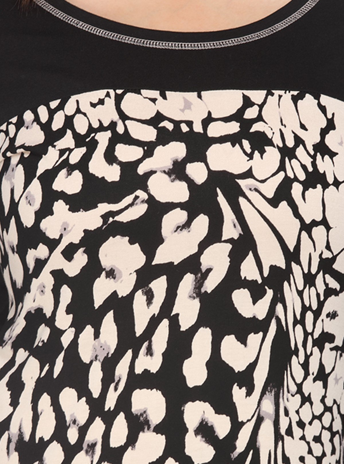 Women's Black Floral Print Cut and Sew Top in Cotton Jersey Fabric - Boer and Fitch