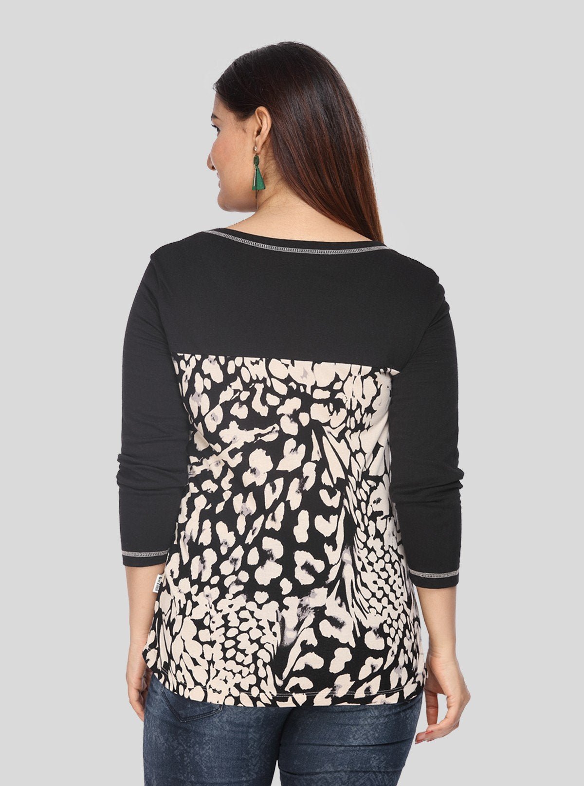 Women's Black Floral Print Cut and Sew Top in Cotton Jersey Fabric - Boer and Fitch