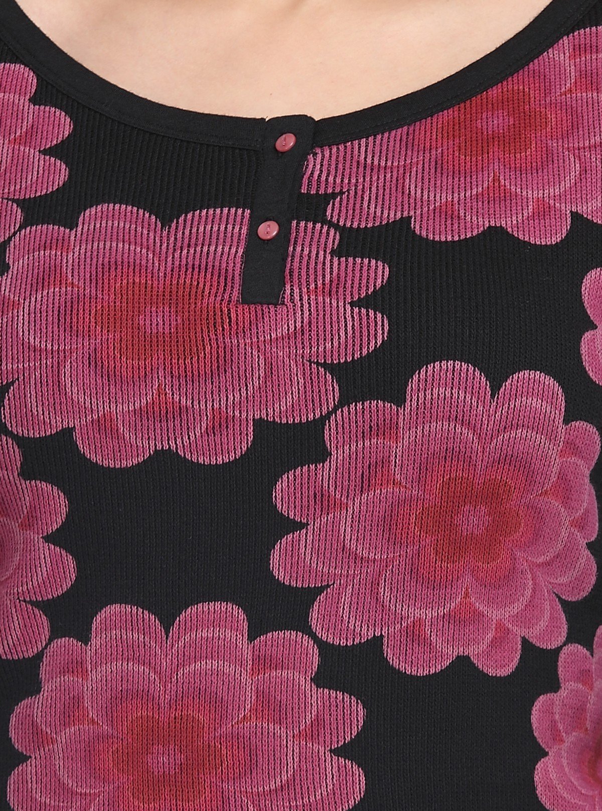Women’s Black Floral Print Ribbed Sweat Top with Boat Neck – Boer & Fitch - Boer and Fitch
