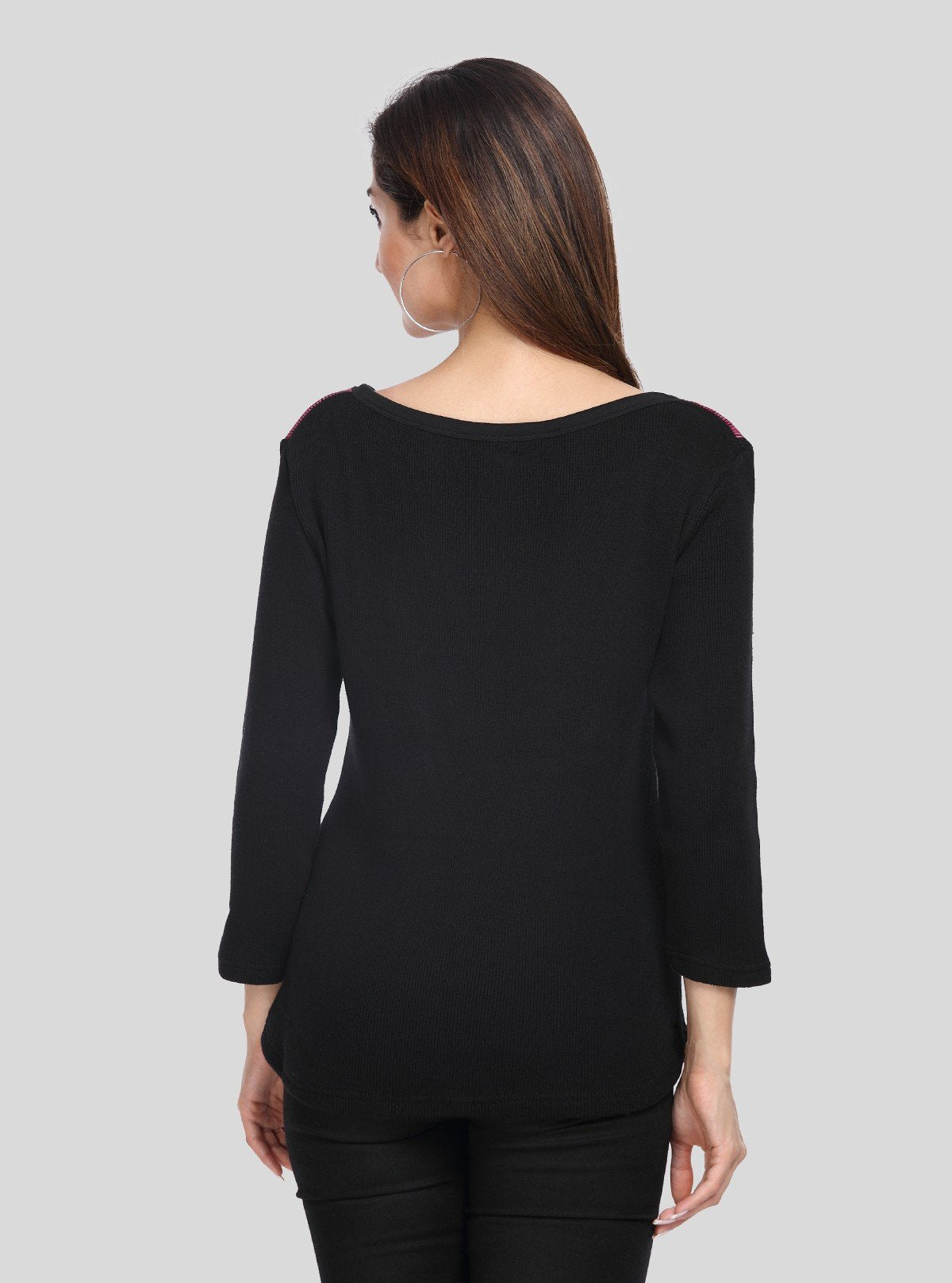Women’s Black Floral Print Ribbed Sweat Top with Boat Neck – Boer & Fitch - Boer and Fitch