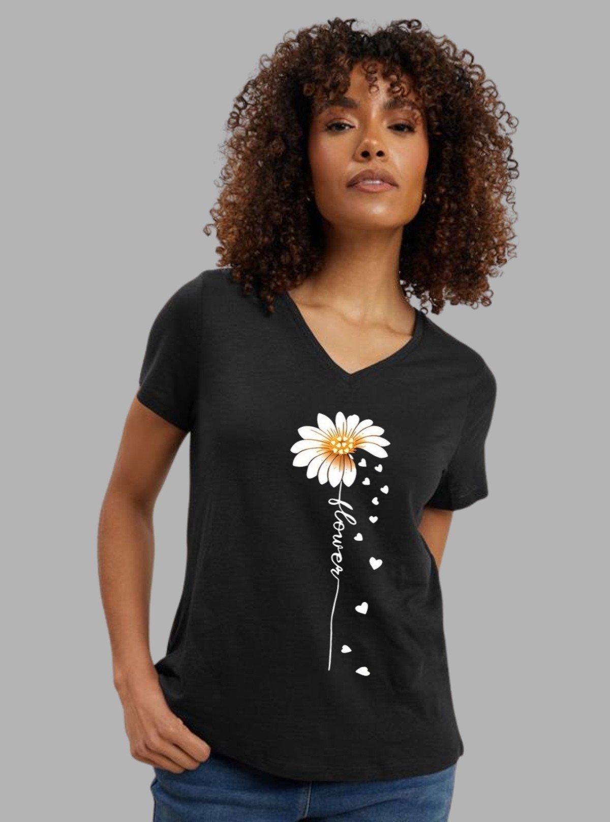 Women’s Black Flower Print Cotton T-Shirt – Casual & Comfy | Boer & Fitch - Boer and Fitch