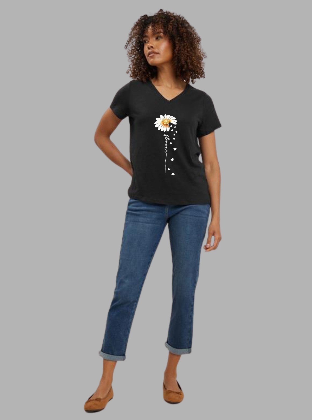 Women’s Black Flower Print Cotton T-Shirt – Casual & Comfy | Boer & Fitch - Boer and Fitch