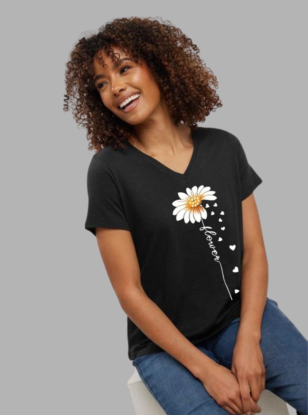 Women’s Black Flower Print Cotton T-Shirt – Casual & Comfy | Boer & Fitch - Boer and Fitch