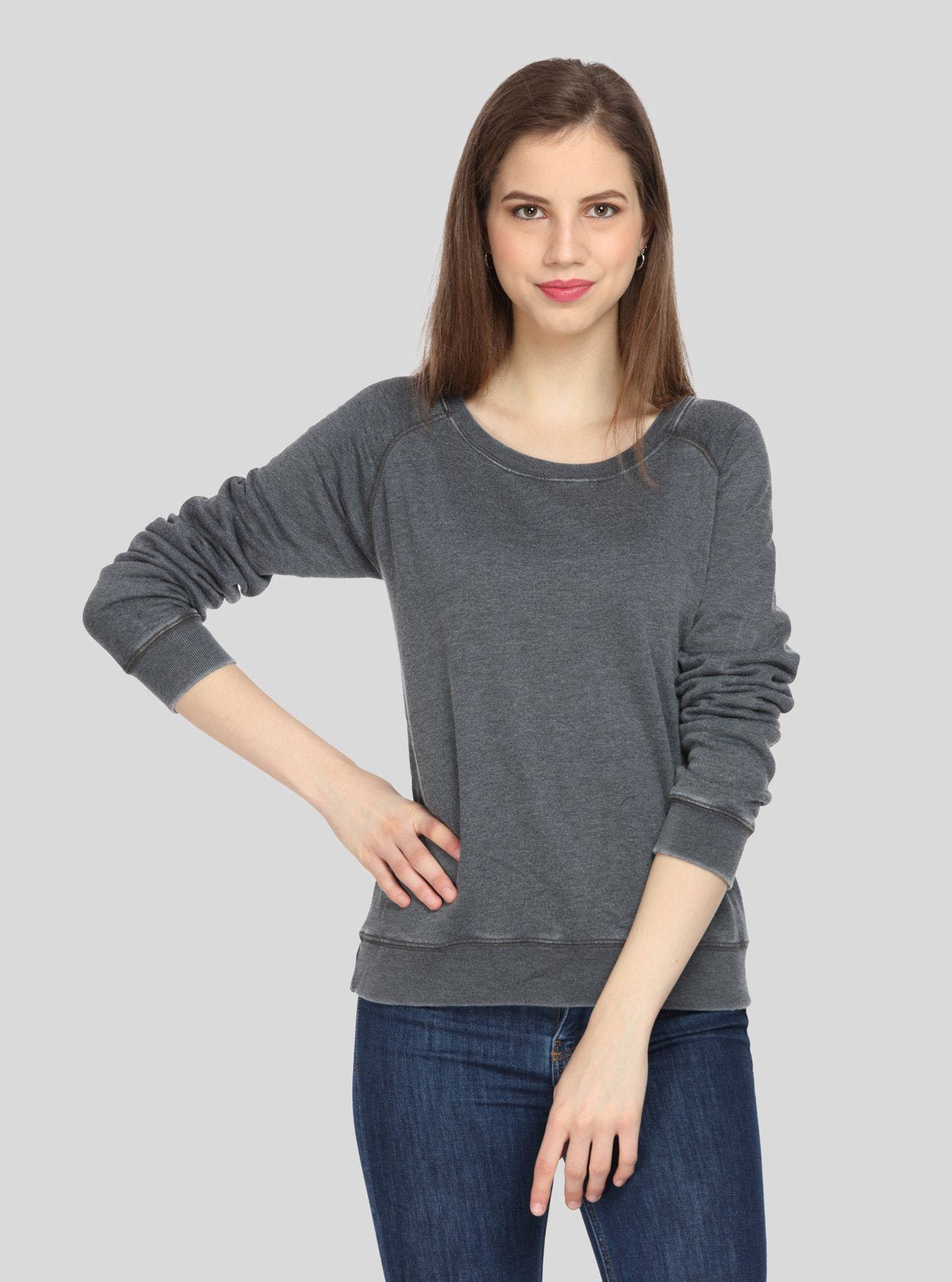 Women’s Black Garment Dyed Full Sleeve Cotton Fleece Pullover - Boer and Fitch