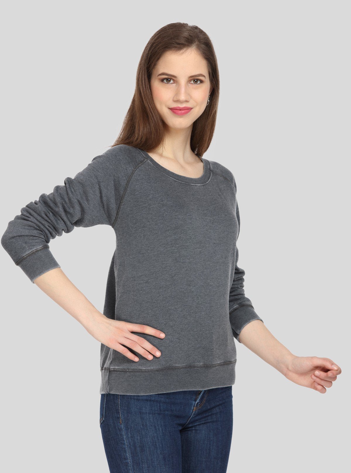 Women’s Black Garment Dyed Full Sleeve Cotton Fleece Pullover - Boer and Fitch