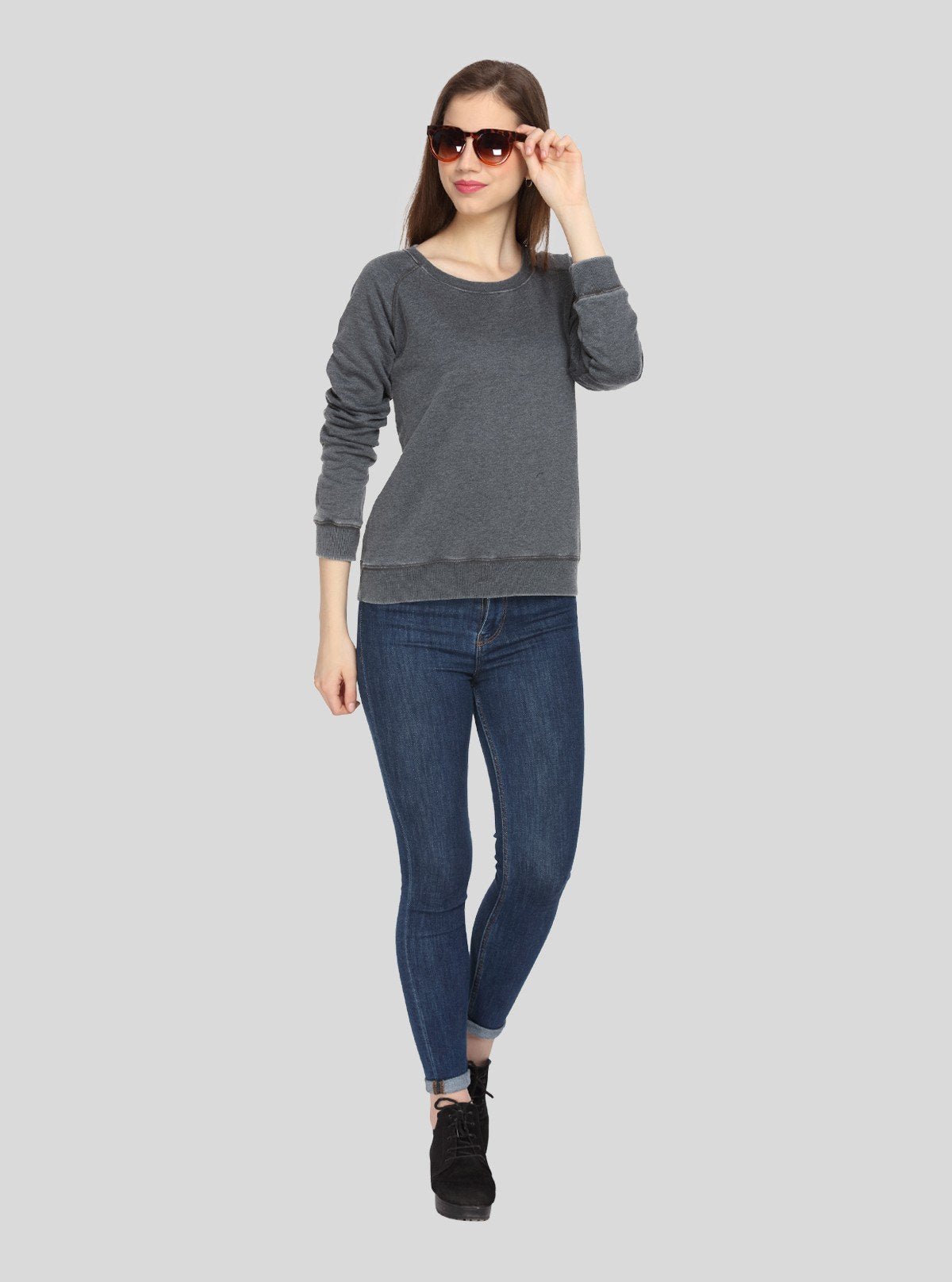 Women’s Black Garment Dyed Full Sleeve Cotton Fleece Pullover - Boer and Fitch