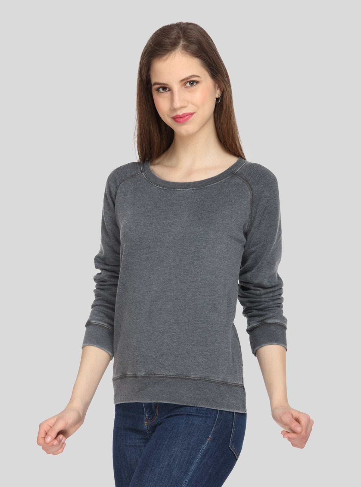Women’s Black Garment Dyed Full Sleeve Cotton Fleece Pullover - Boer and Fitch