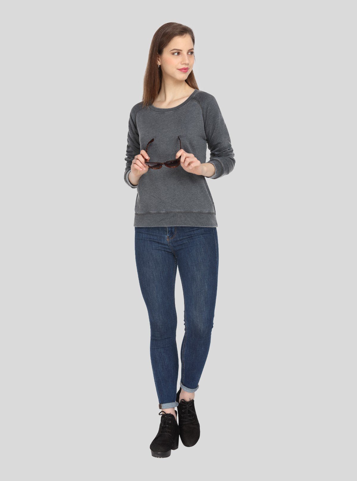 Women’s Black Garment Dyed Full Sleeve Cotton Fleece Pullover - Boer and Fitch