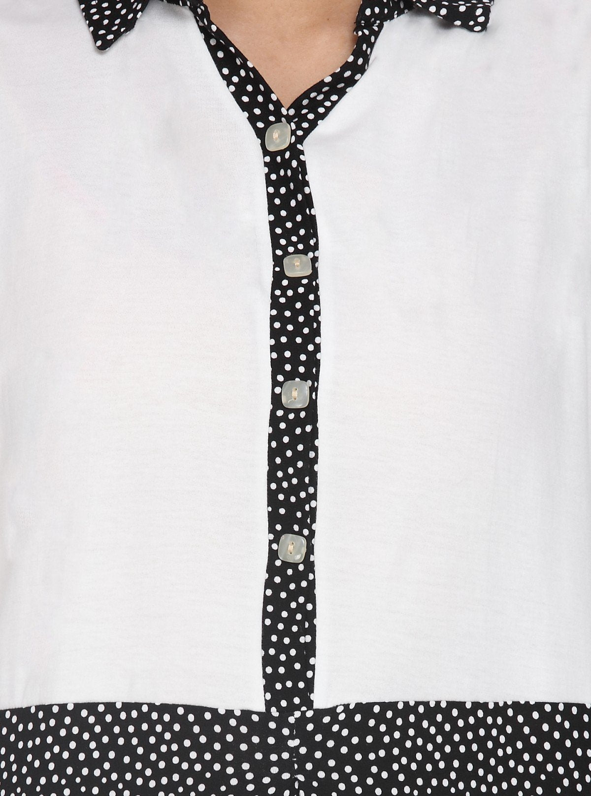 Women's Black Polka Dot Collared Neck Top with Long Sleeves – Cotton Jersey | Boer & Fitch - Boer and Fitch