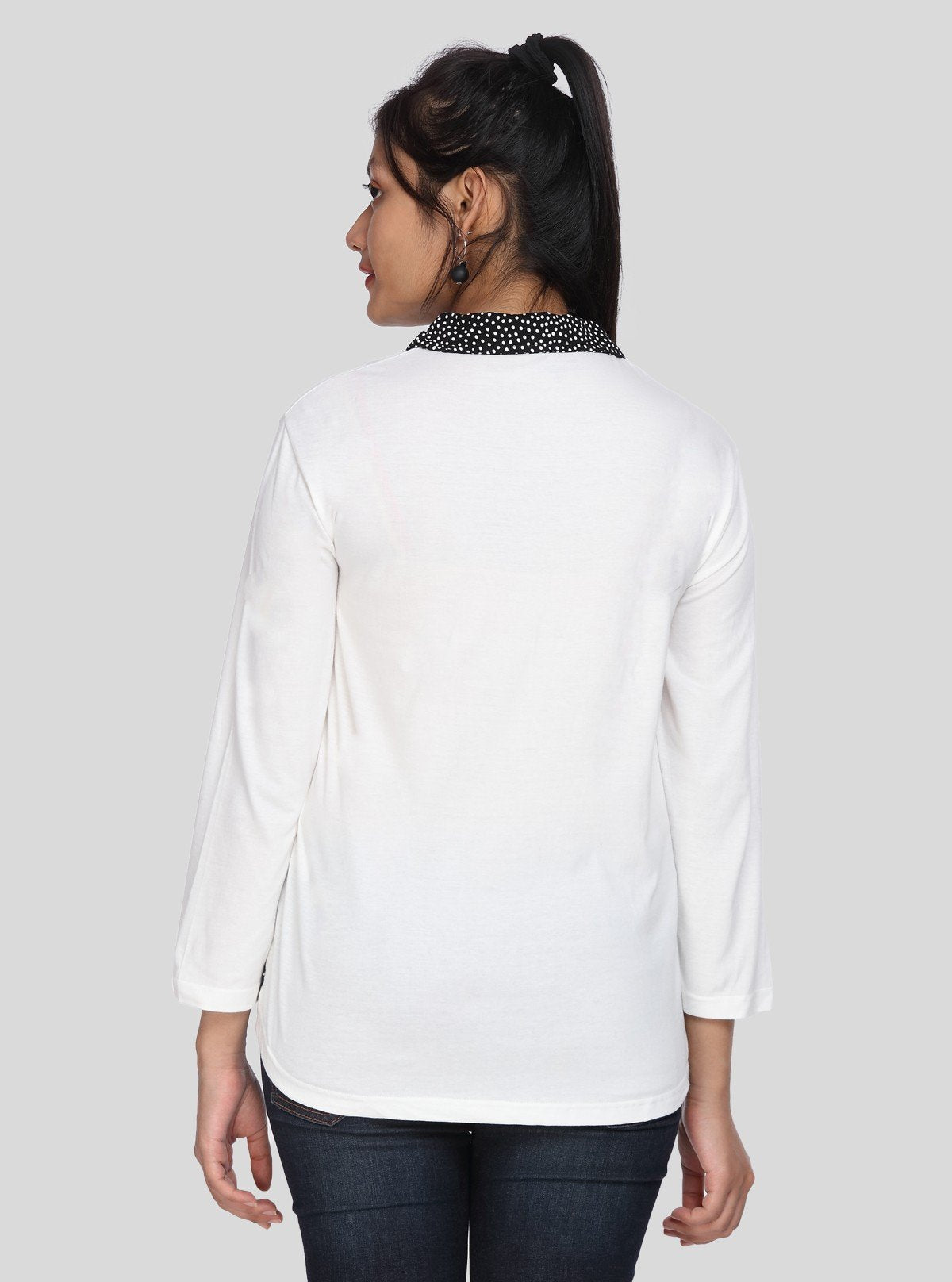 Women's Black Polka Dot Collared Neck Top with Long Sleeves – Cotton Jersey | Boer & Fitch - Boer and Fitch