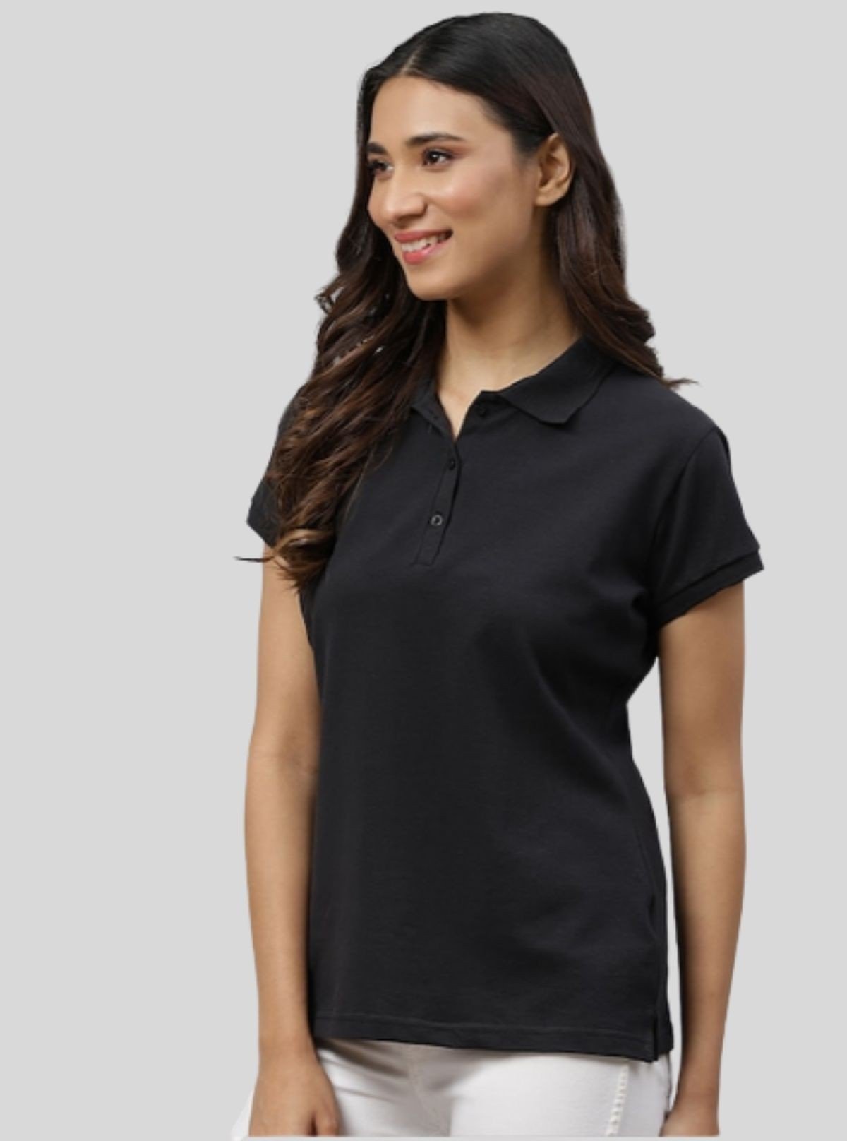 Women's Black Polo T-Shirt with Short Sleeves in Cotton Piqué Fabric | Boer & Fitch - Boer and Fitch