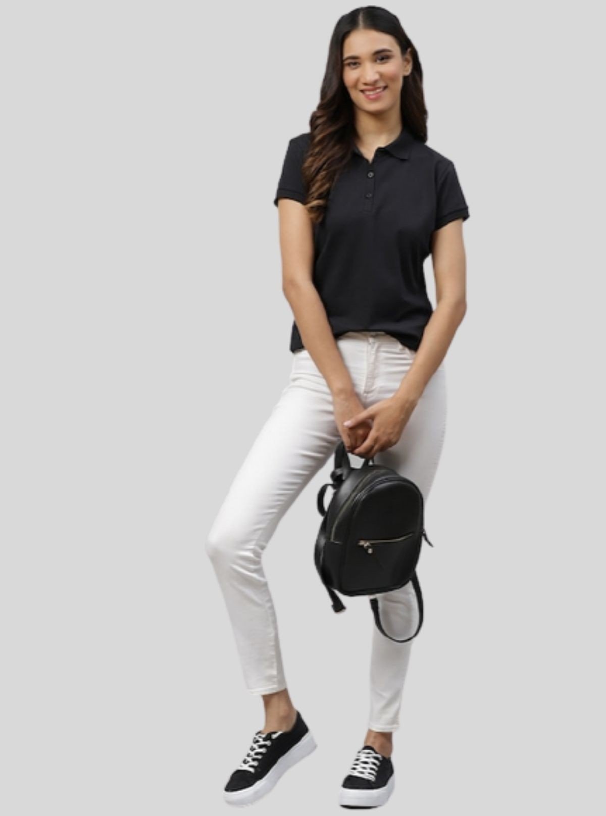 Women's Black Polo T-Shirt with Short Sleeves in Cotton Piqué Fabric | Boer & Fitch - Boer and Fitch