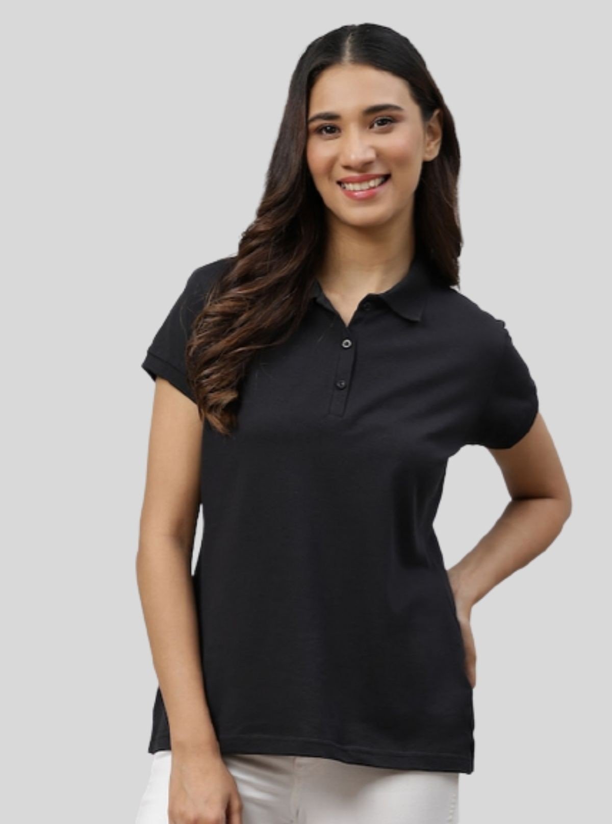 Women's Black Polo T-Shirt with Short Sleeves in Cotton Piqué Fabric | Boer & Fitch - Boer and Fitch