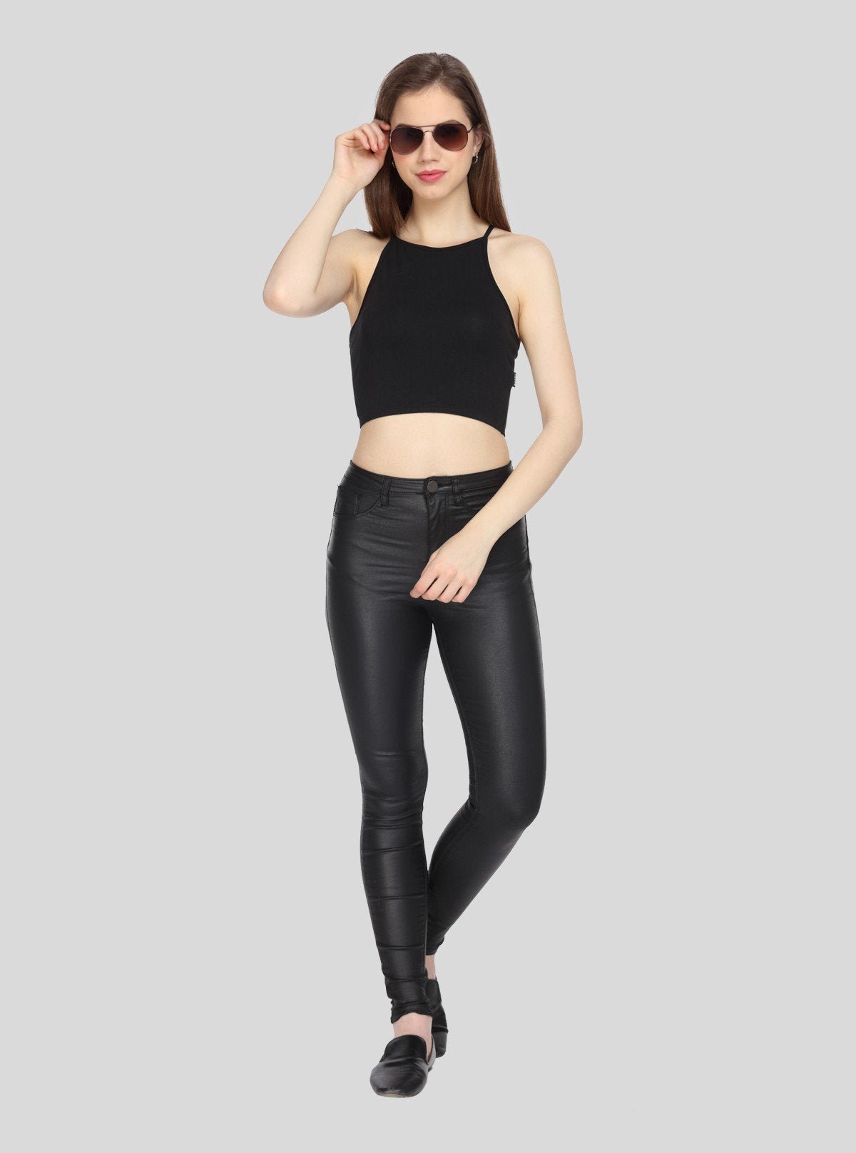 Women's Black Racer Neck Cotton Jersey Crop Top - Boer and Fitch