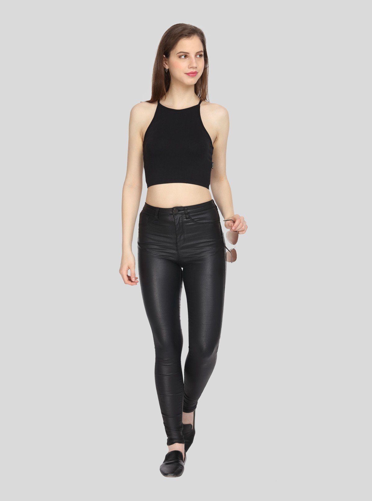 Women's Black Racer Neck Cotton Jersey Crop Top - Boer and Fitch