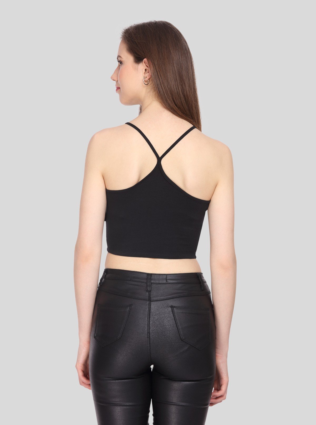 Women's Black Racer Neck Cotton Jersey Crop Top - Boer and Fitch