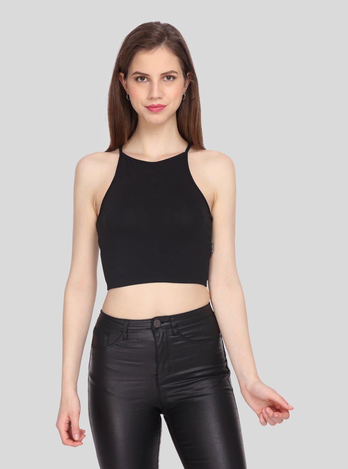 Women's Black Racer Neck Cotton Jersey Crop Top - Boer and Fitch