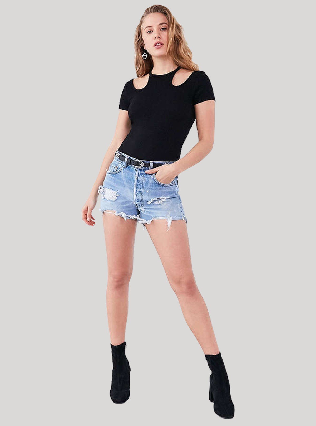 Women's Black Racer Neck Top in Cotton Durby Knit Fabric - Boer and Fitch