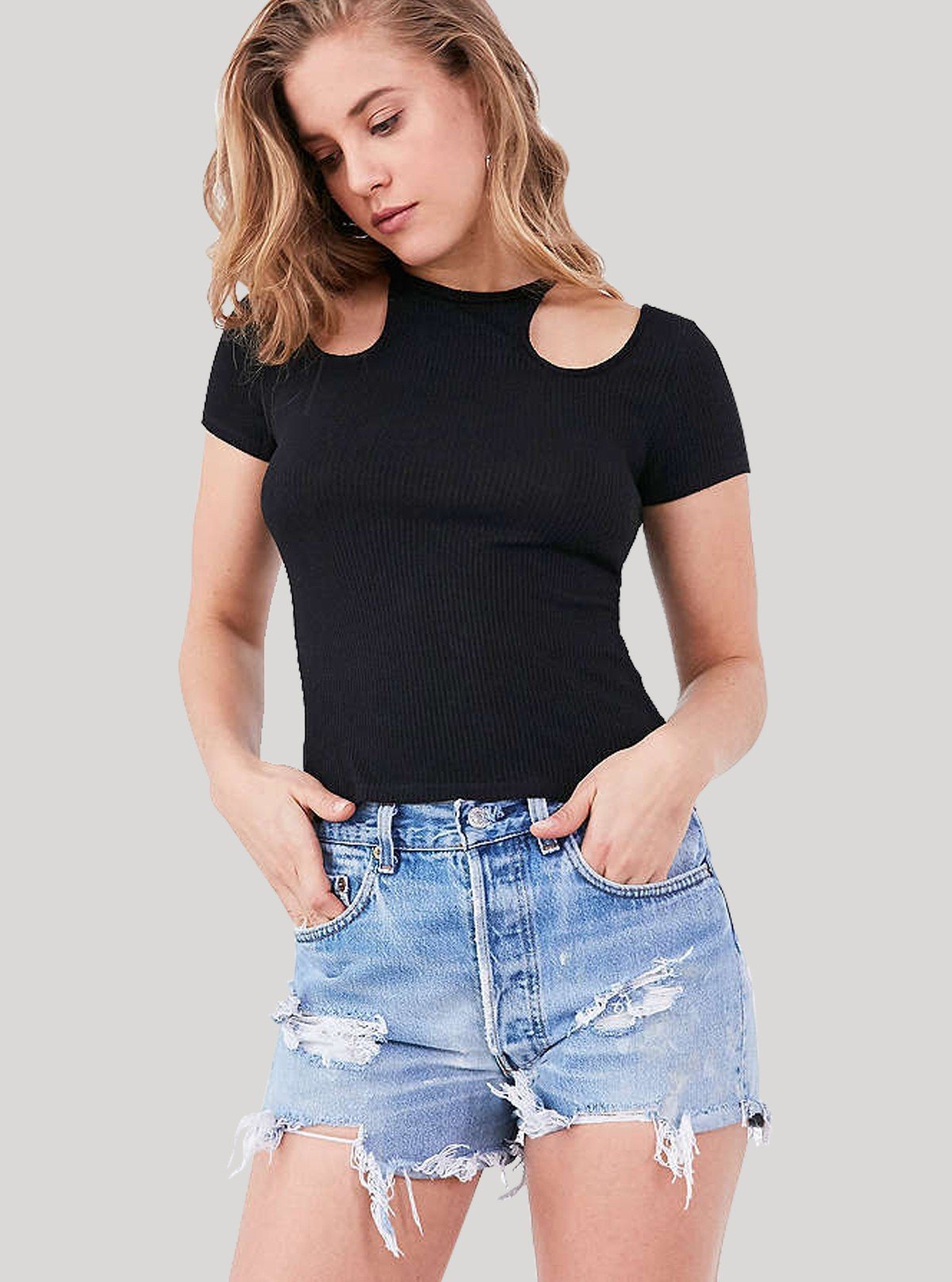 Women's Black Racer Neck Top in Cotton Durby Knit Fabric - Boer and Fitch
