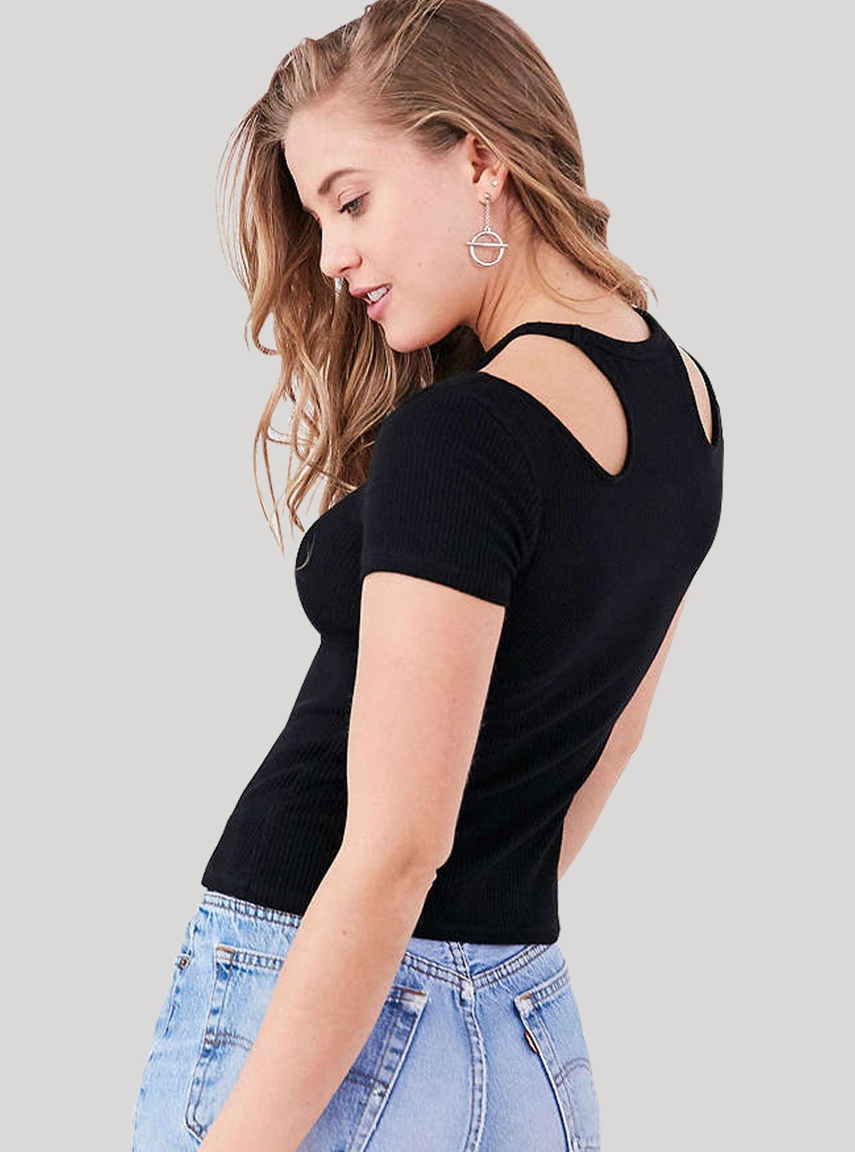 Women's Black Racer Neck Top in Cotton Durby Knit Fabric - Boer and Fitch