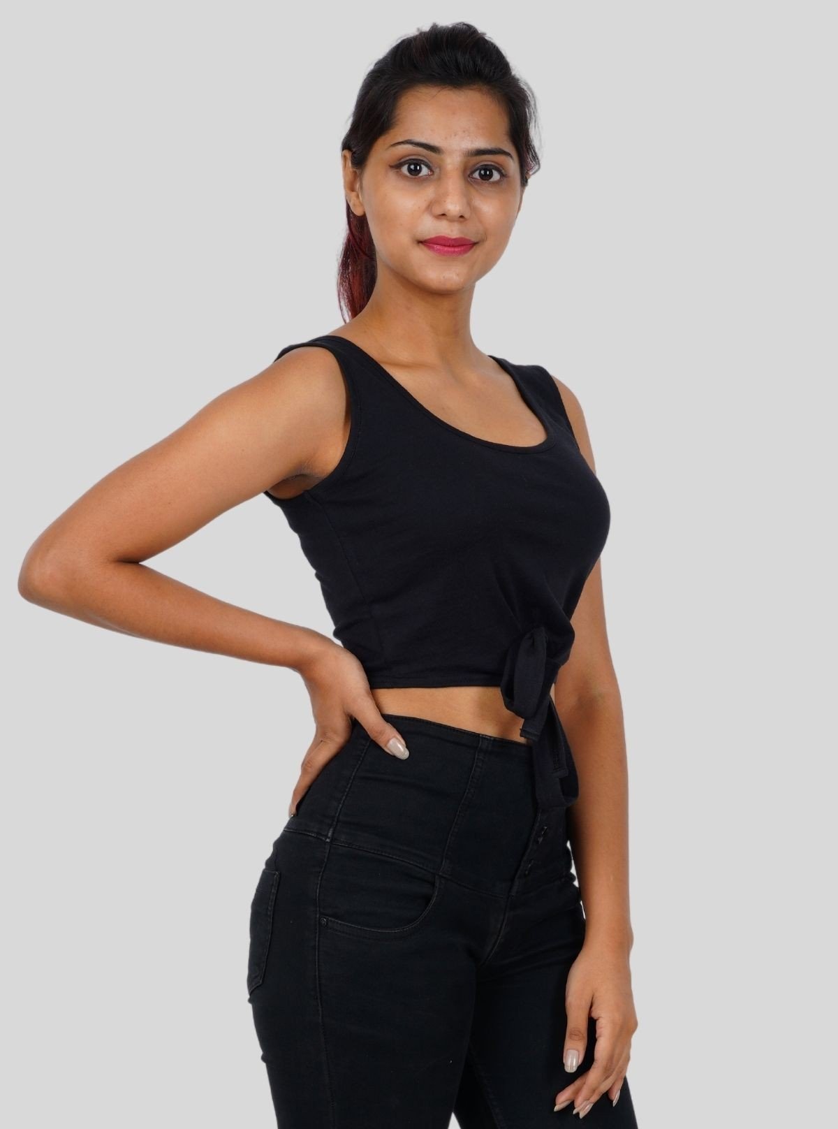 Women's Black Scoop Neck Cropped Tank Top – Cotton Jersey Essential - Boer and Fitch