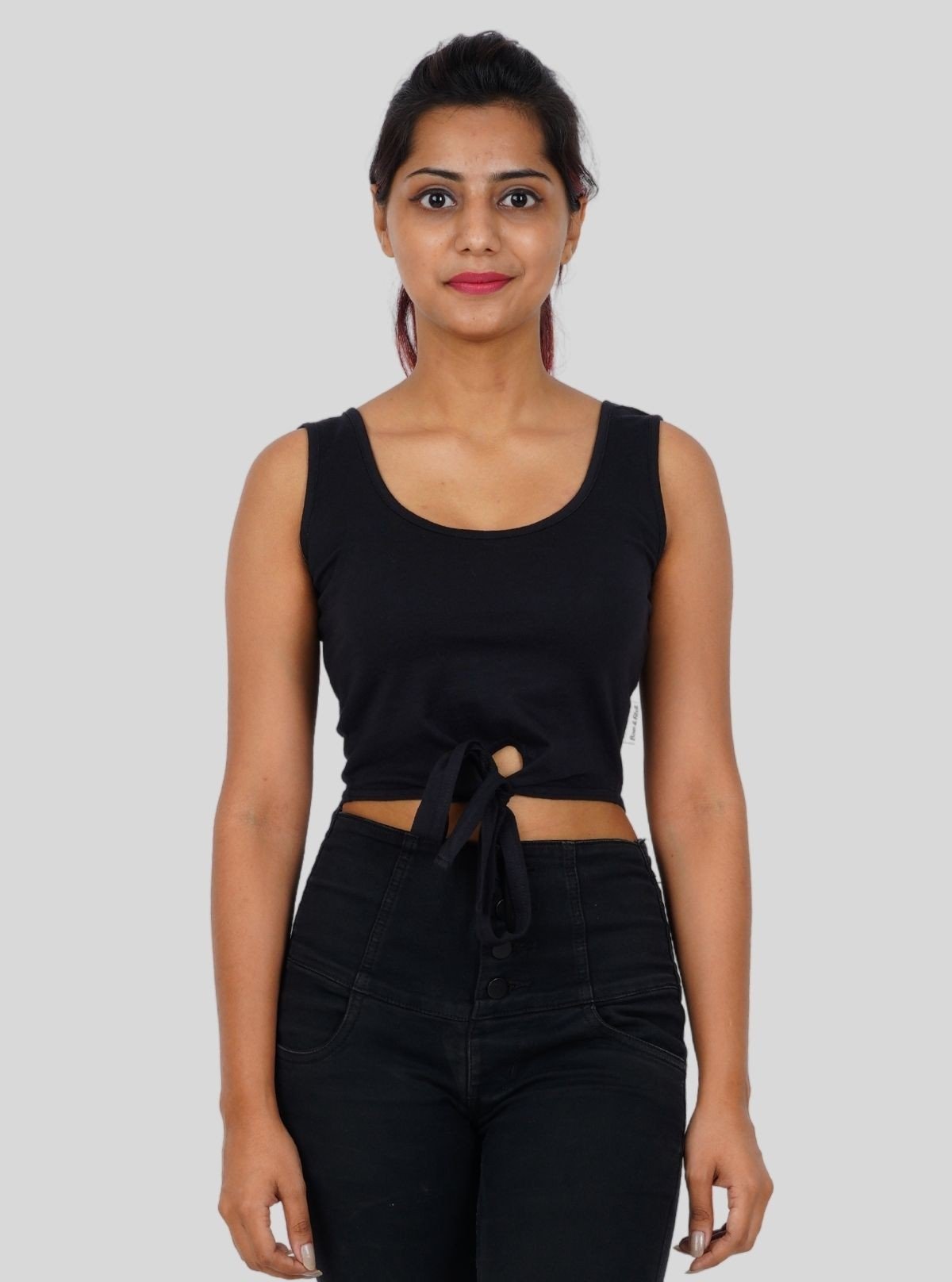 Women's Black Scoop Neck Cropped Tank Top – Cotton Jersey Essential - Boer and Fitch