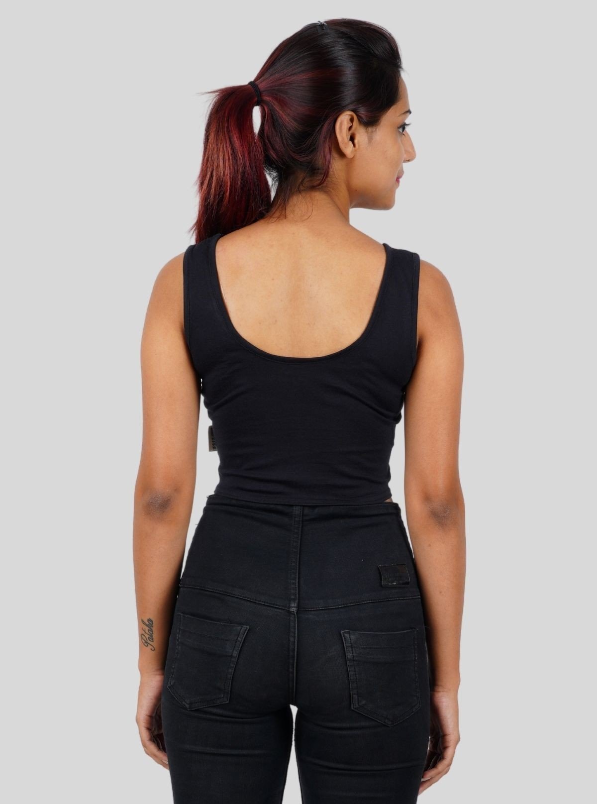 Women's Black Scoop Neck Cropped Tank Top – Cotton Jersey Essential - Boer and Fitch