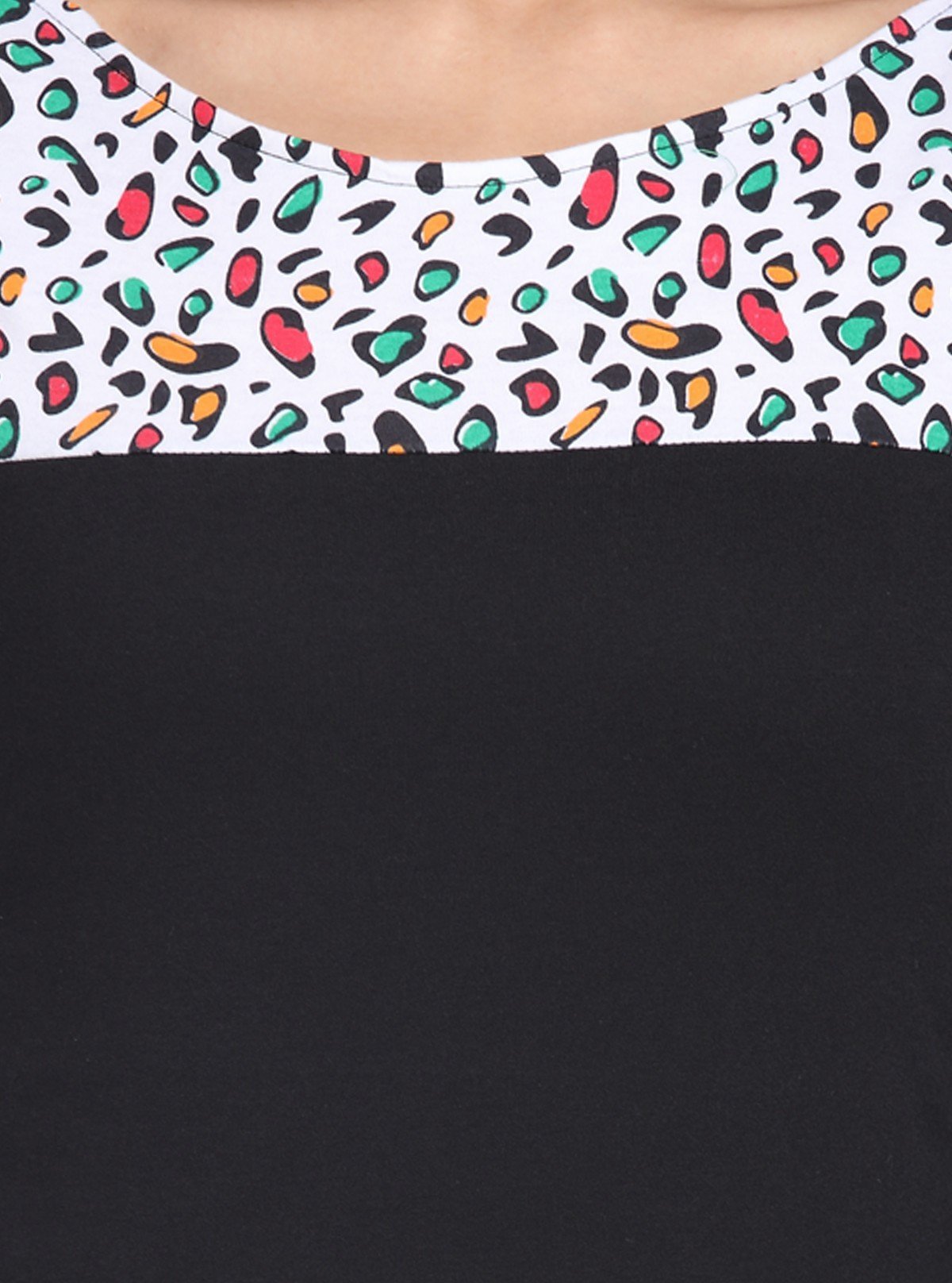 Women's Black Scoop Neck Graphic Panel Top – Cotton Jersey Knit Long Sleeve - Boer and Fitch
