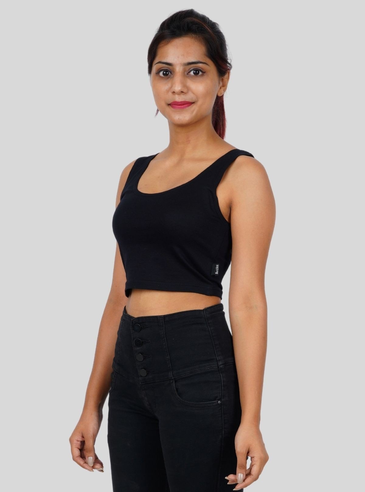 Women's Black Sleeveless Cotton Jersey Crop Top – Stretch Fit Comfort - Boer and Fitch