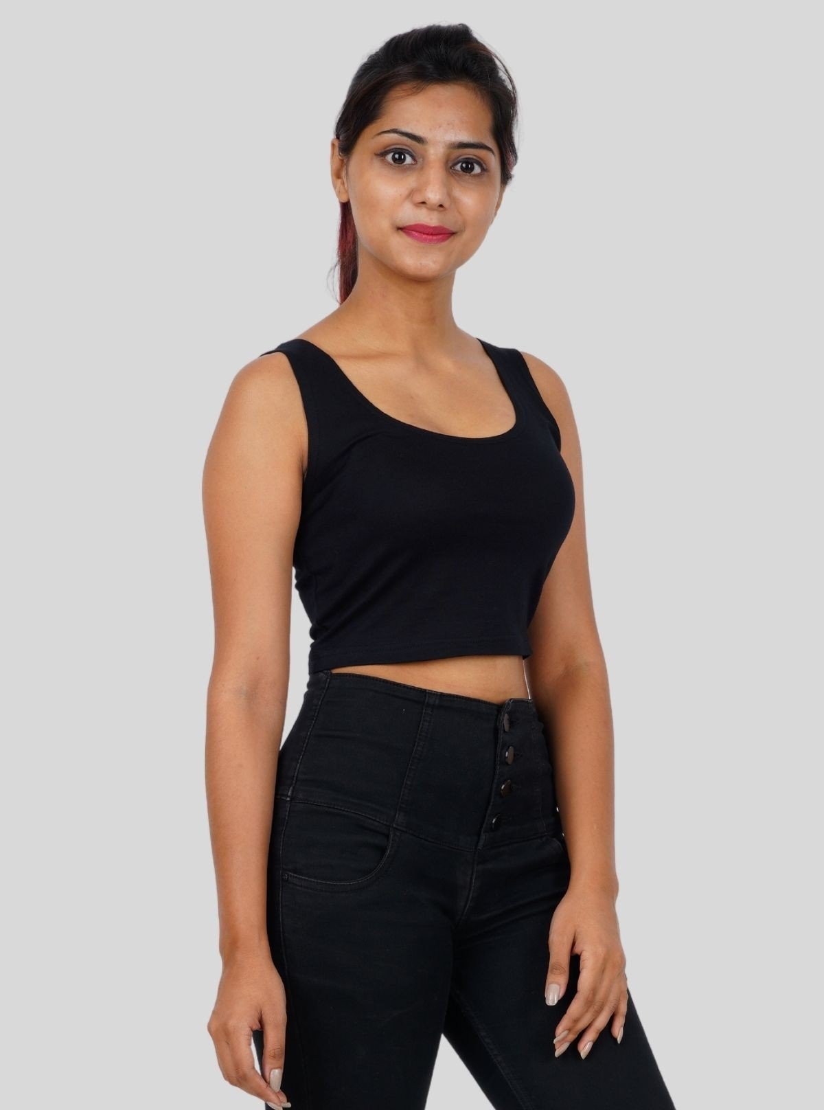Women's Black Sleeveless Cotton Jersey Crop Top – Stretch Fit Comfort - Boer and Fitch