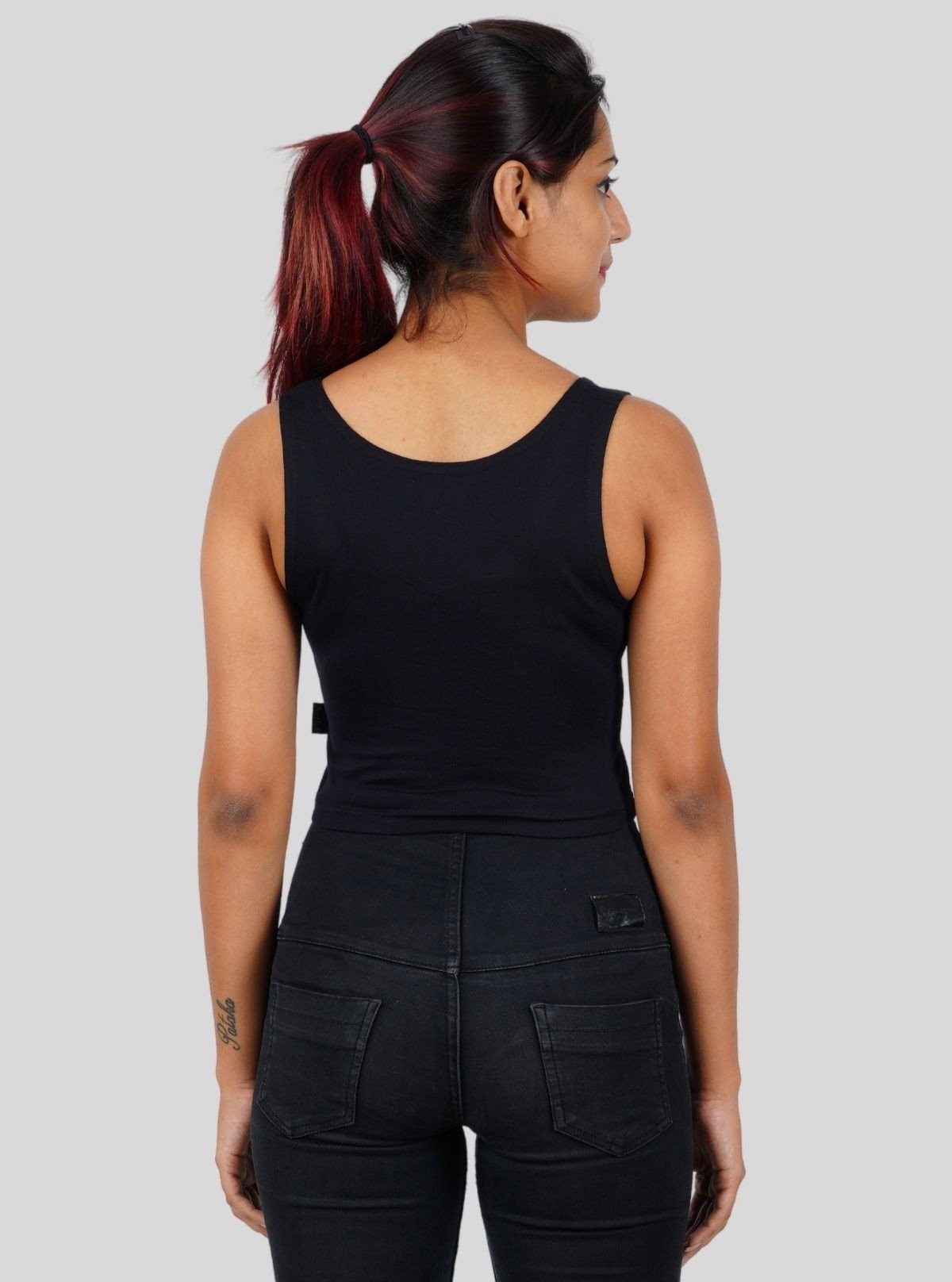 Women's Black Sleeveless Cotton Jersey Crop Top – Stretch Fit Comfort - Boer and Fitch