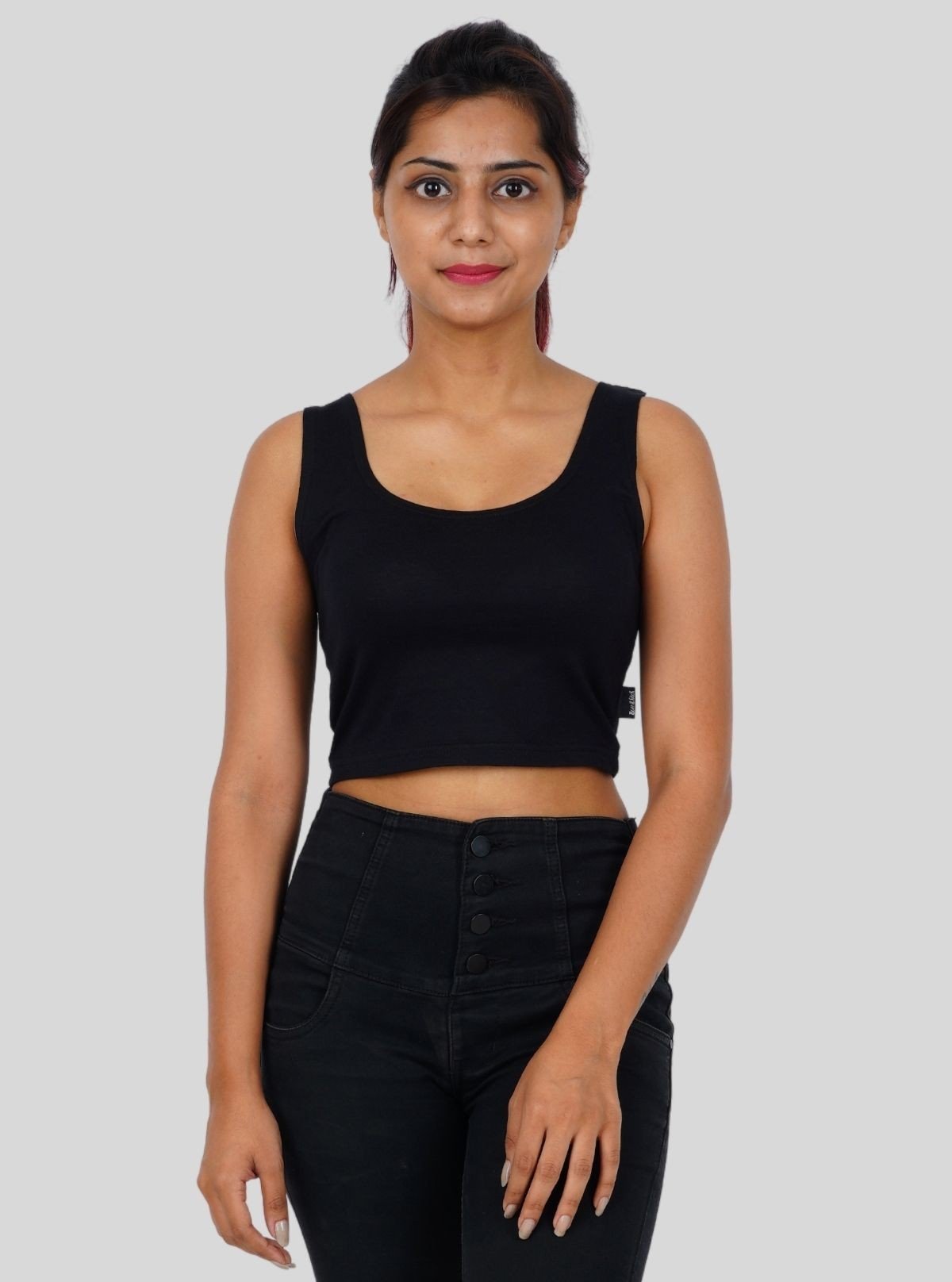Women's Black Sleeveless Cotton Jersey Crop Top – Stretch Fit Comfort - Boer and Fitch