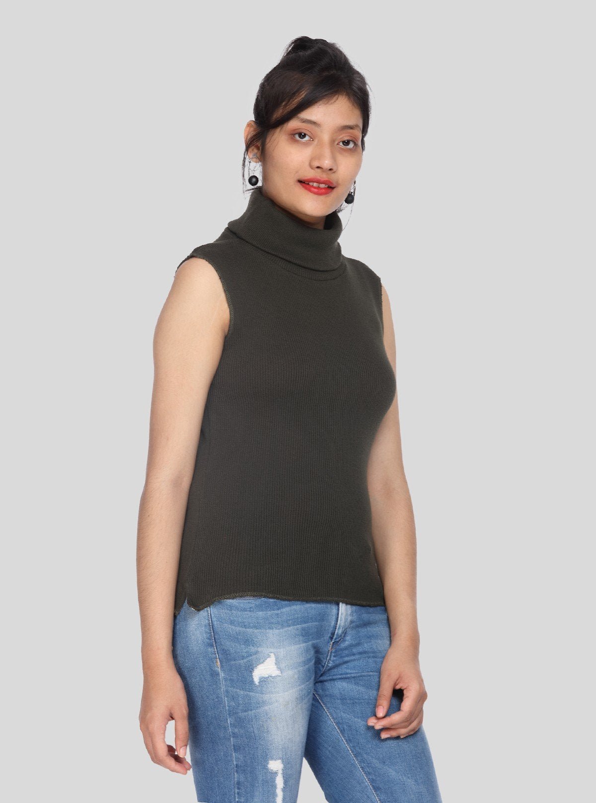 Women’s Black Sleeveless Cotton Ribbed Turtle Neck Top - Boer and Fitch