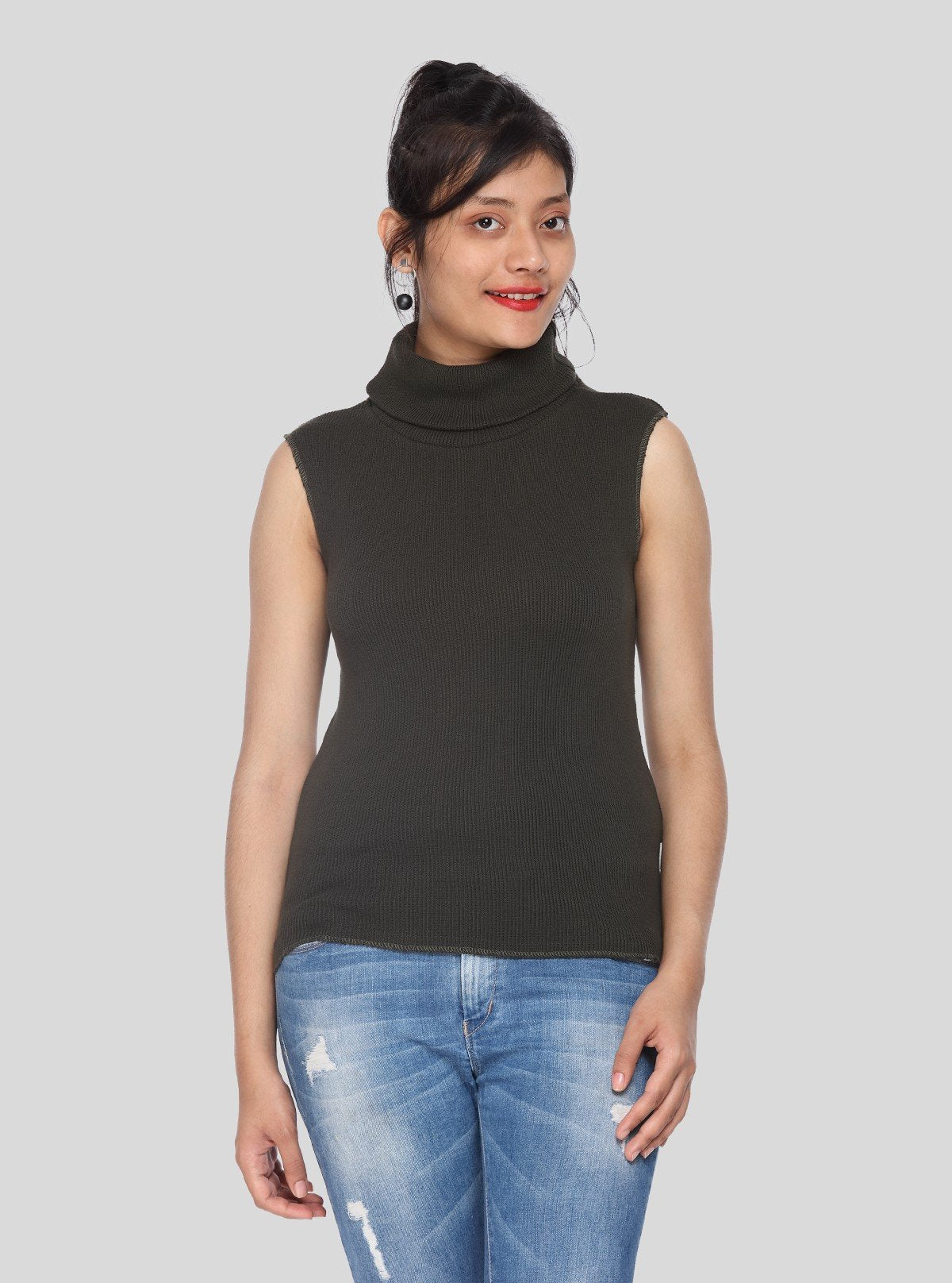 Women’s Black Sleeveless Cotton Ribbed Turtle Neck Top - Boer and Fitch