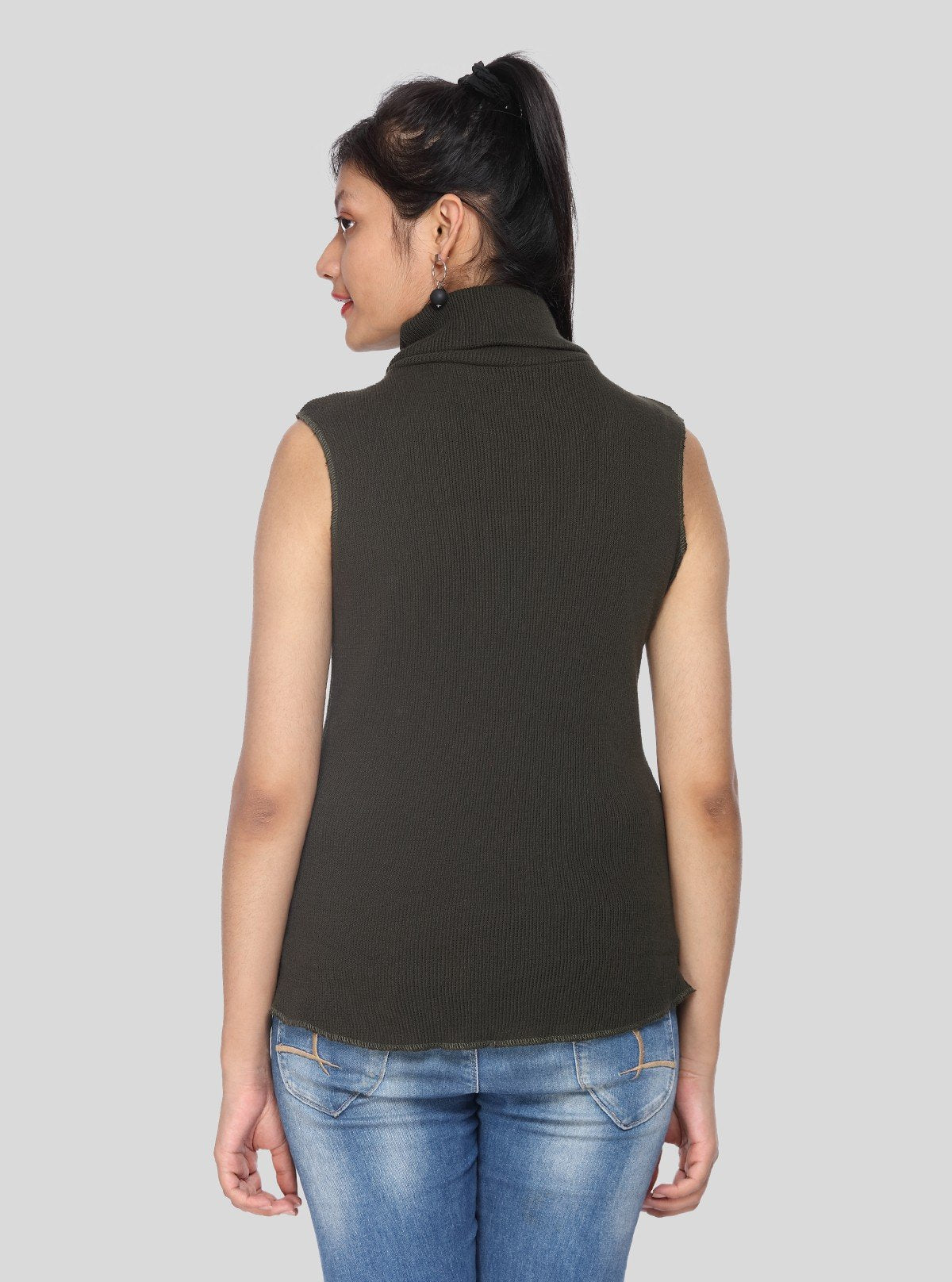 Women’s Black Sleeveless Cotton Ribbed Turtle Neck Top - Boer and Fitch