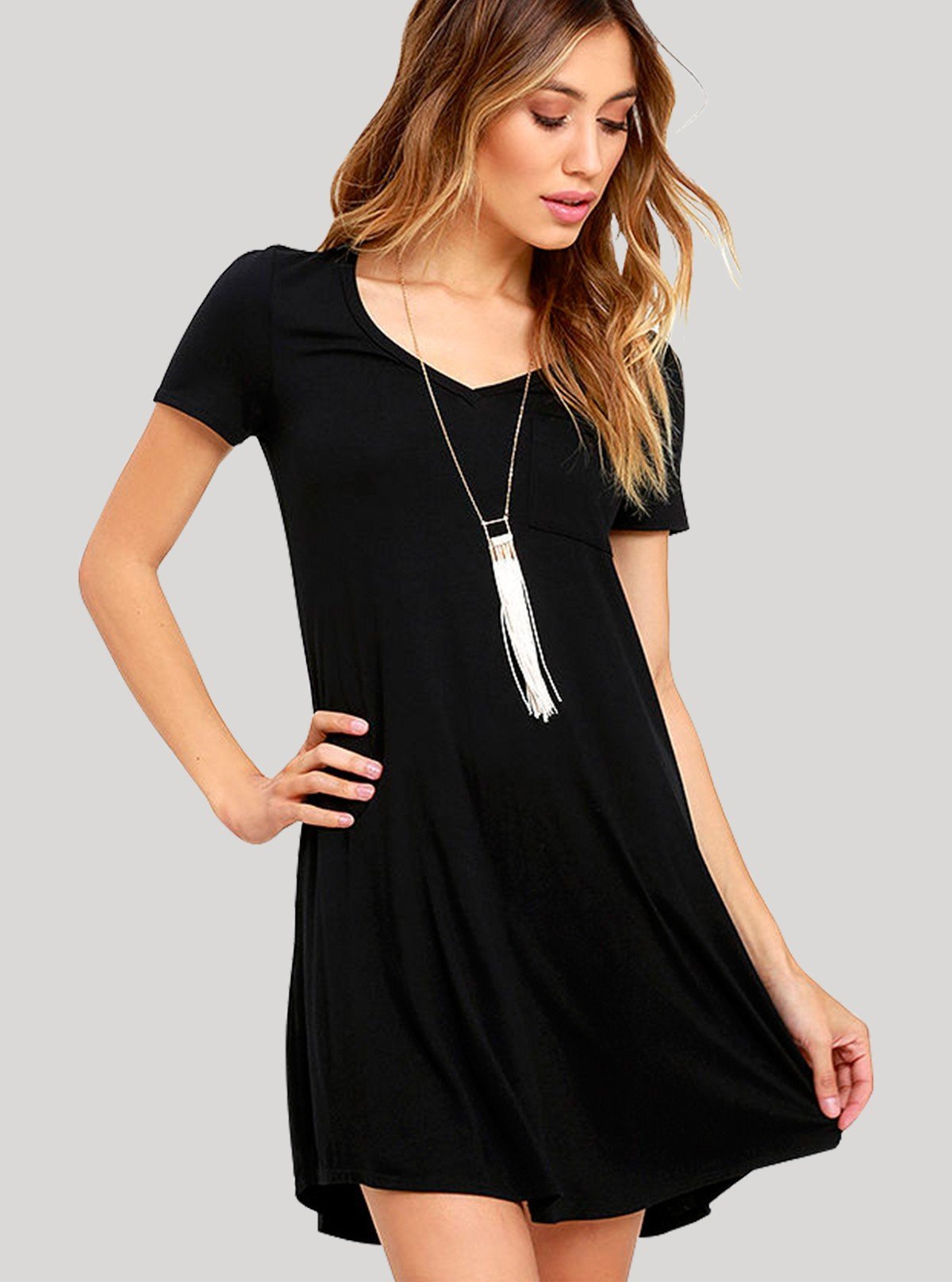 Women's Black Sleeveless jersey Short Dress in Cotton Elastane Fabric - Boer and Fitch