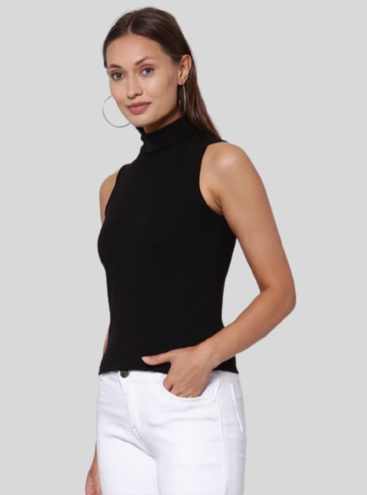 Women's Black Sleeveless Turtle Neck Top – Classic & Chic Style - Boer and Fitch