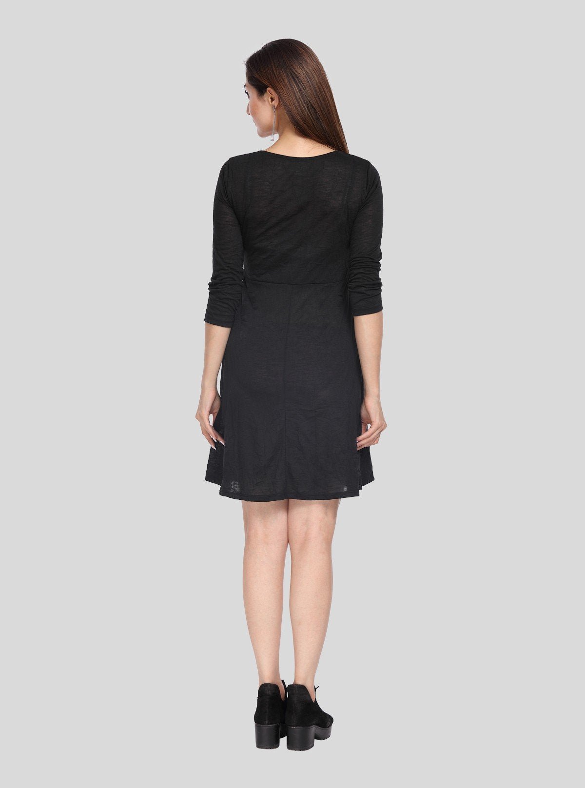 Women's Black Solid Dress in 100% Cotton Feather Touch Fabric - Boer and Fitch