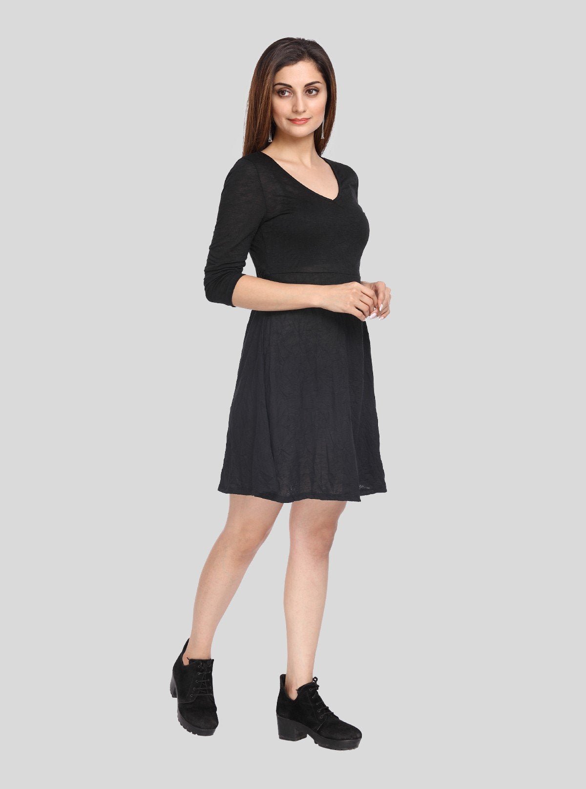 Women's Black Solid Dress in 100% Cotton Feather Touch Fabric - Boer and Fitch