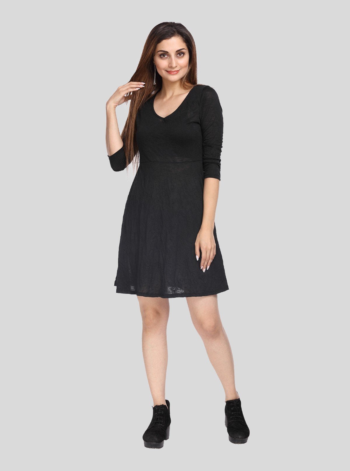 Women's Black Solid Dress in 100% Cotton Feather Touch Fabric - Boer and Fitch