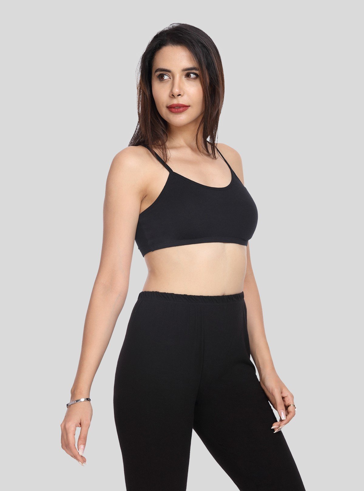 Women’s Black Sports Bra with Straps – Cotton Elastane Jersey Knit - Boer and Fitch
