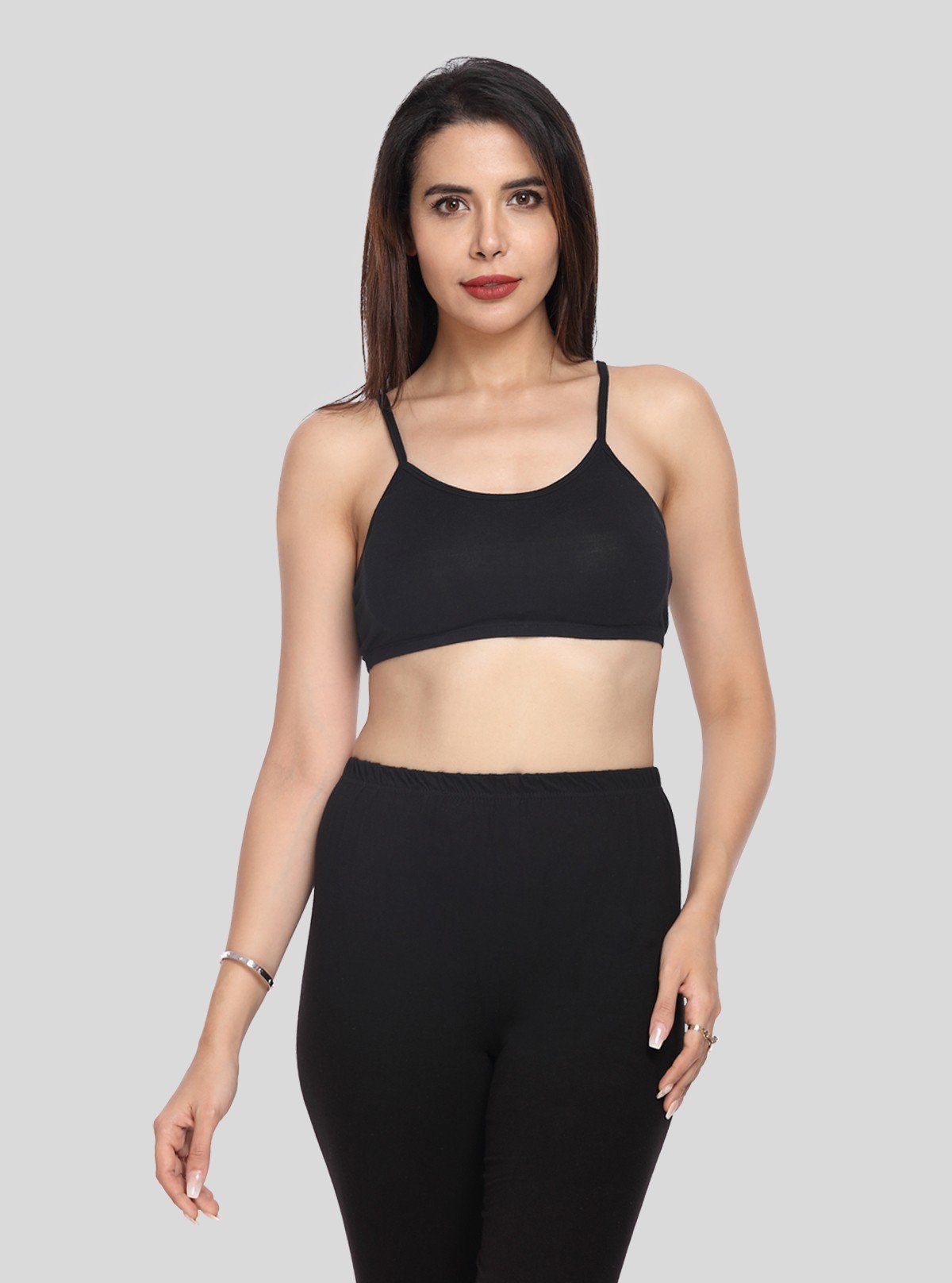 Women’s Black Sports Bra with Straps – Cotton Elastane Jersey Knit - Boer and Fitch