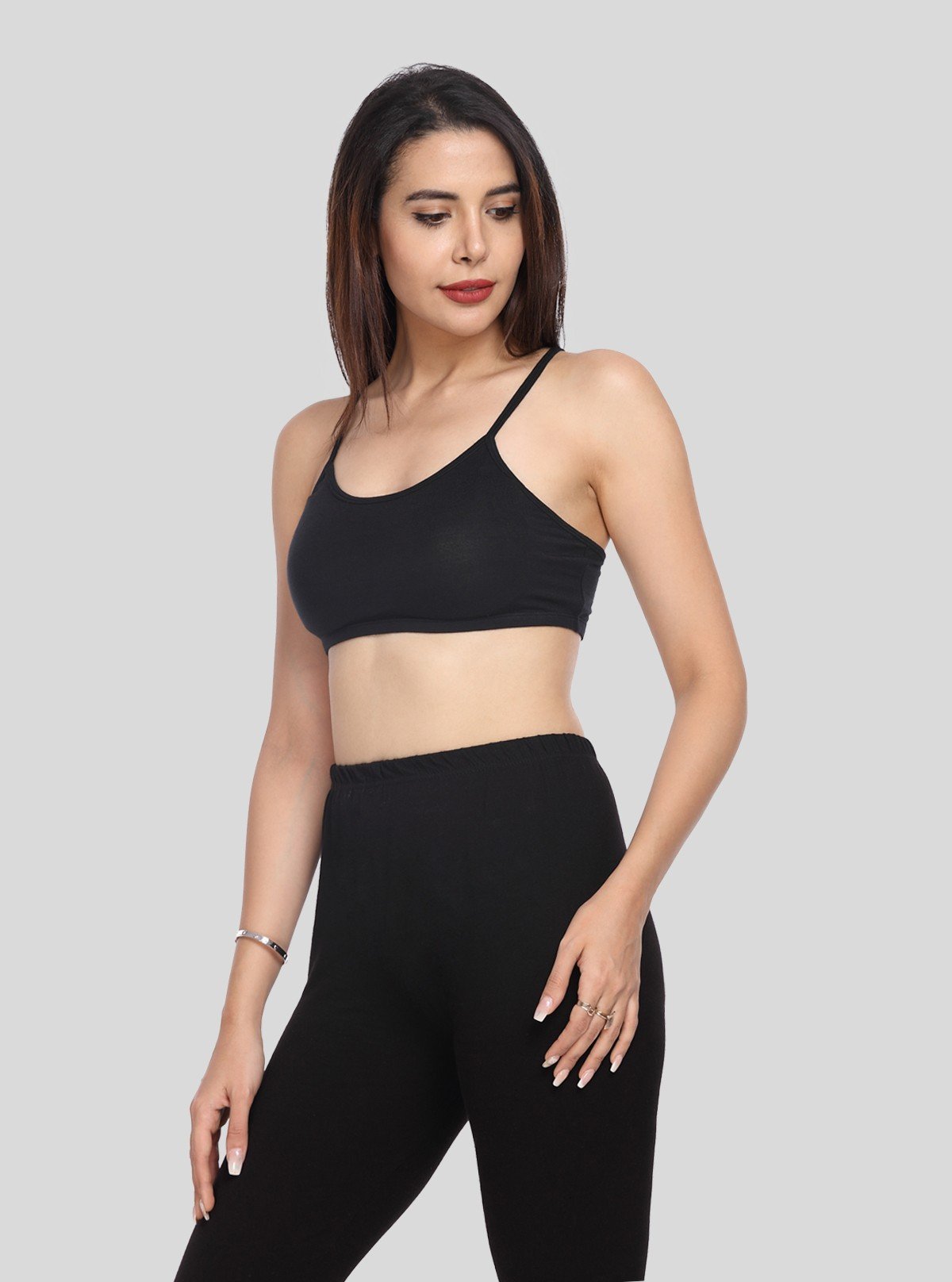 Women’s Black Sports Bra with Straps – Cotton Elastane Jersey Knit - Boer and Fitch