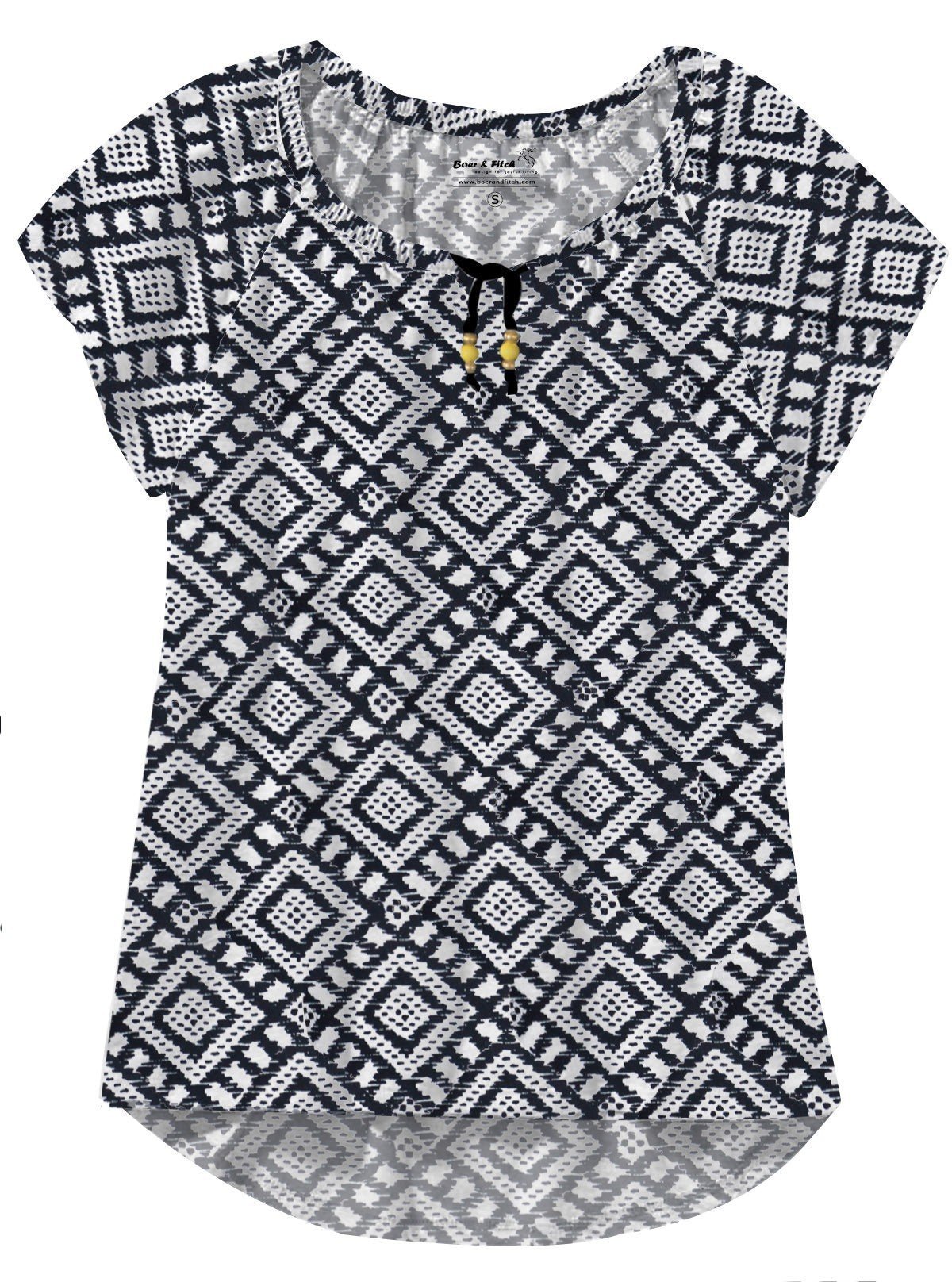 Women’s Black Symmetrical Printed Top – Stylish & Comfortable | Boer & Fitch - Boer and Fitch